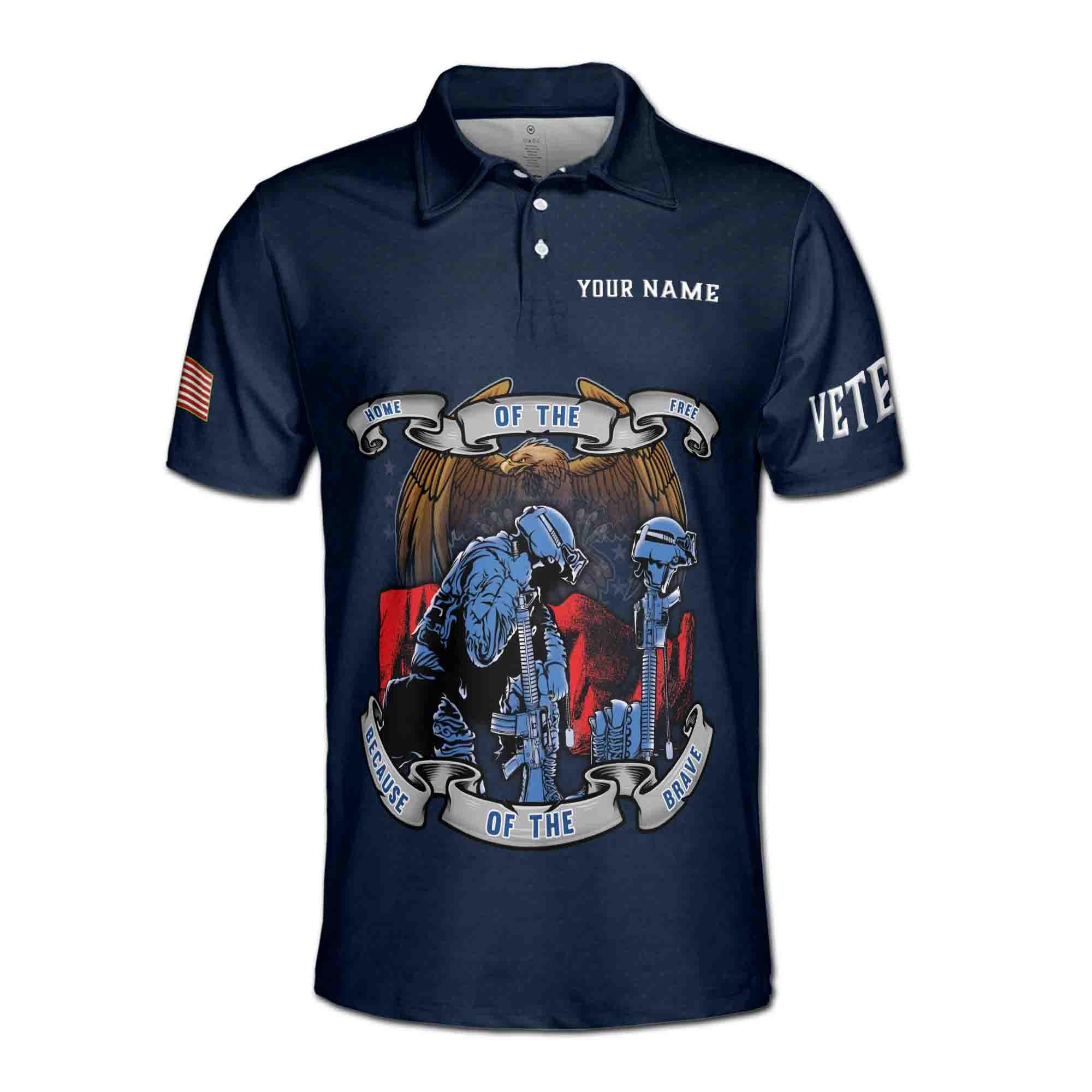Alternative view of Personalized Veteran Soldier Home of the Free Brave Design Men's Polo Shirt
