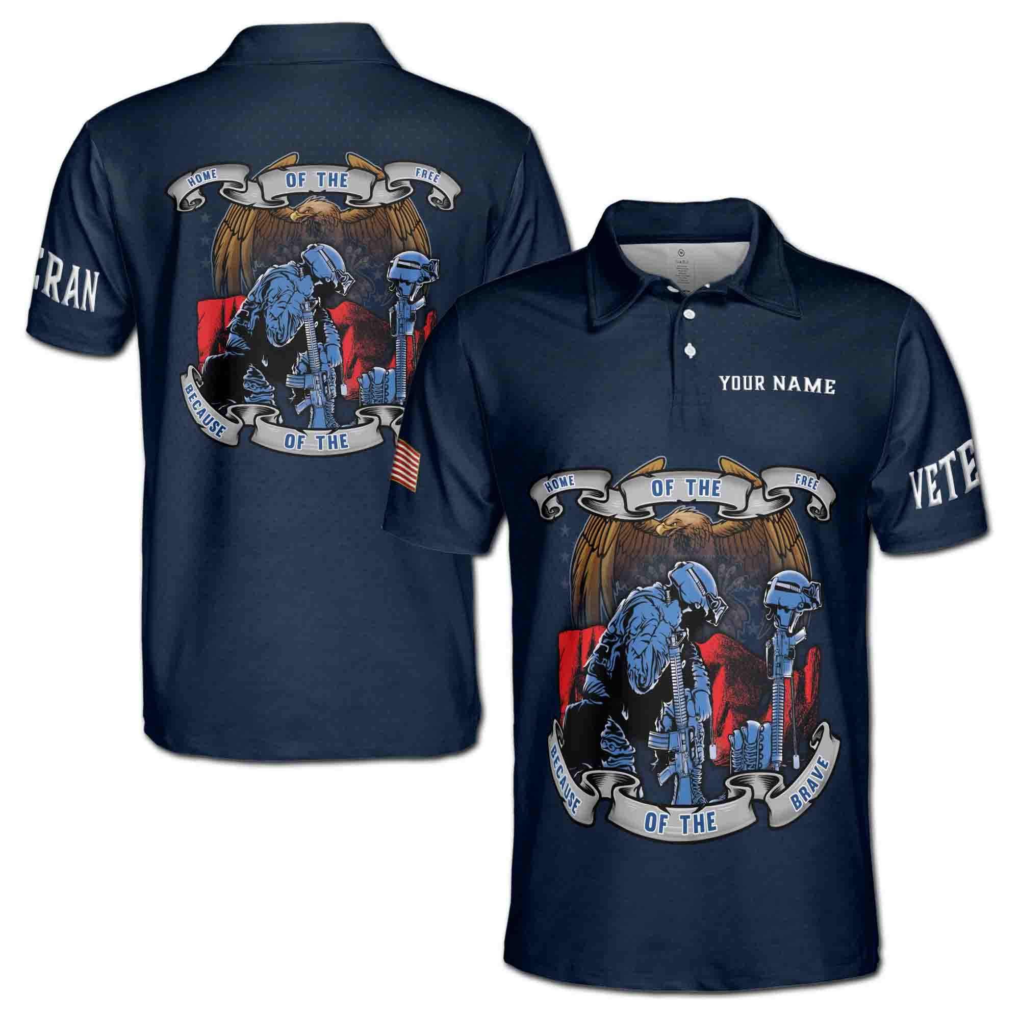 Personalized Veteran Soldier Home of the Free Brave Design Men's Polo Shirt