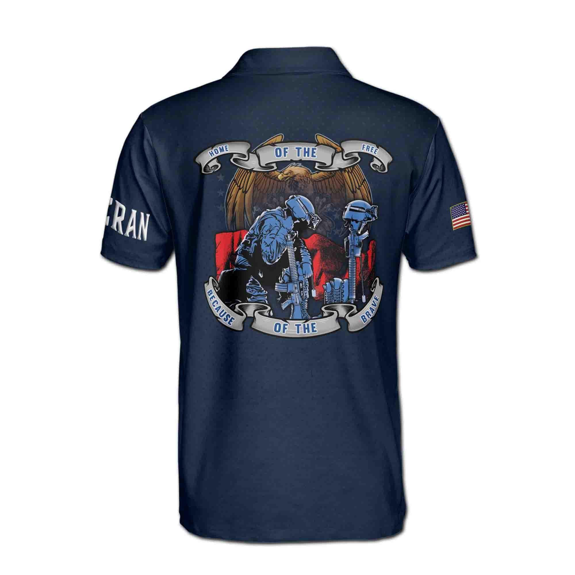 Personalized Veteran Soldier Home of the Free Brave Design Men's Polo Shirt - Image 3