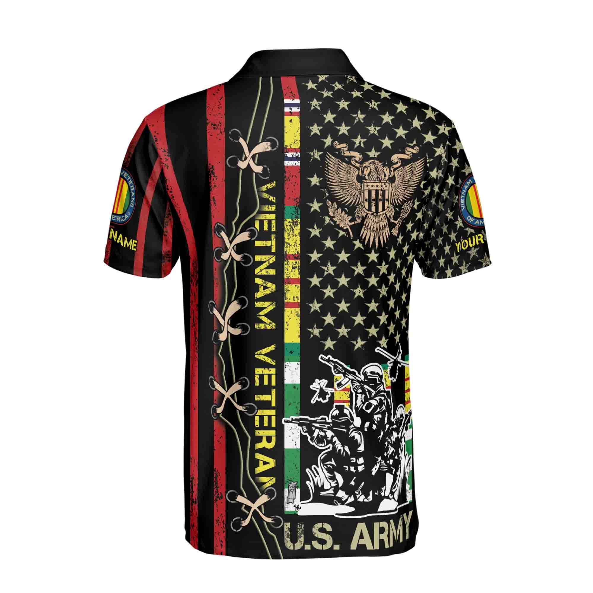 Personalized Vietnam Veteran War U.S Army Proud Vet Men's Polo Shirt - Image 3