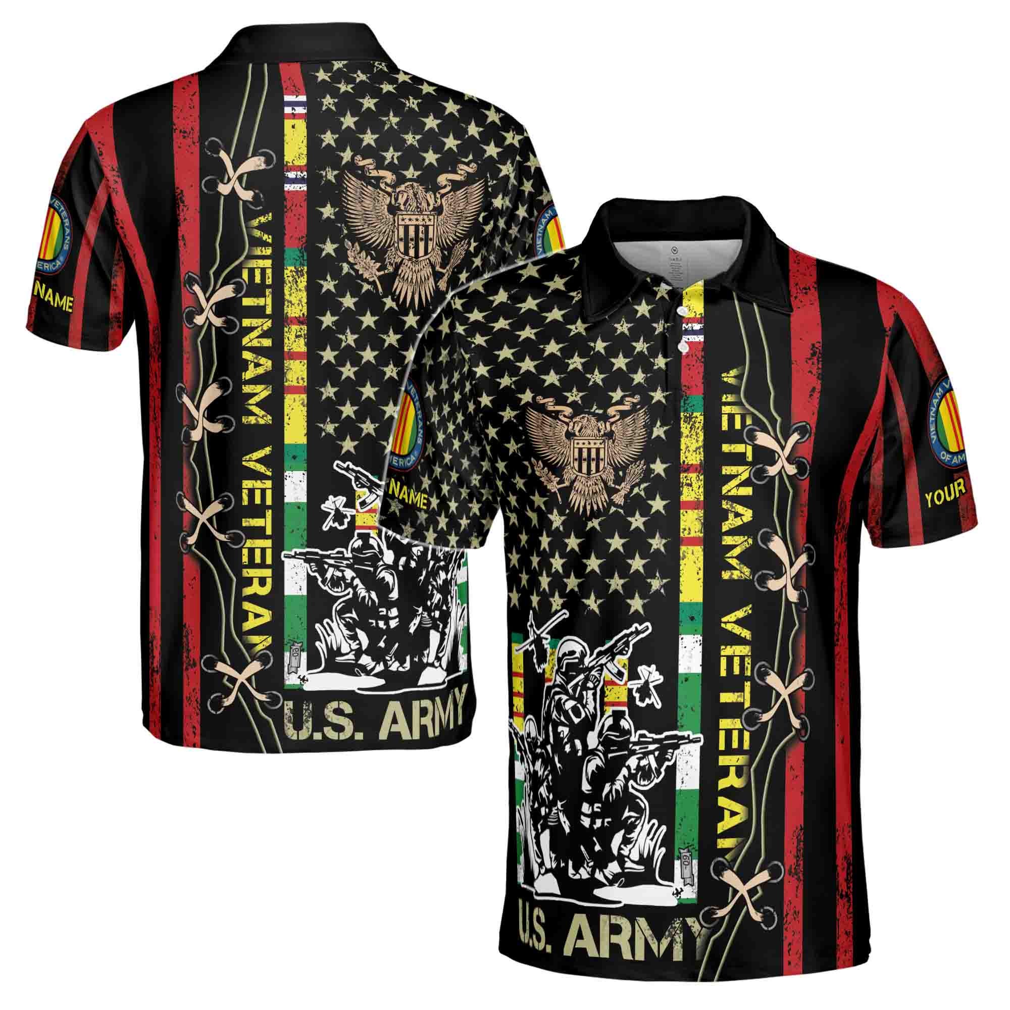 Personalized Vietnam Veteran War U.S Army Proud Vet Men's Polo Shirt