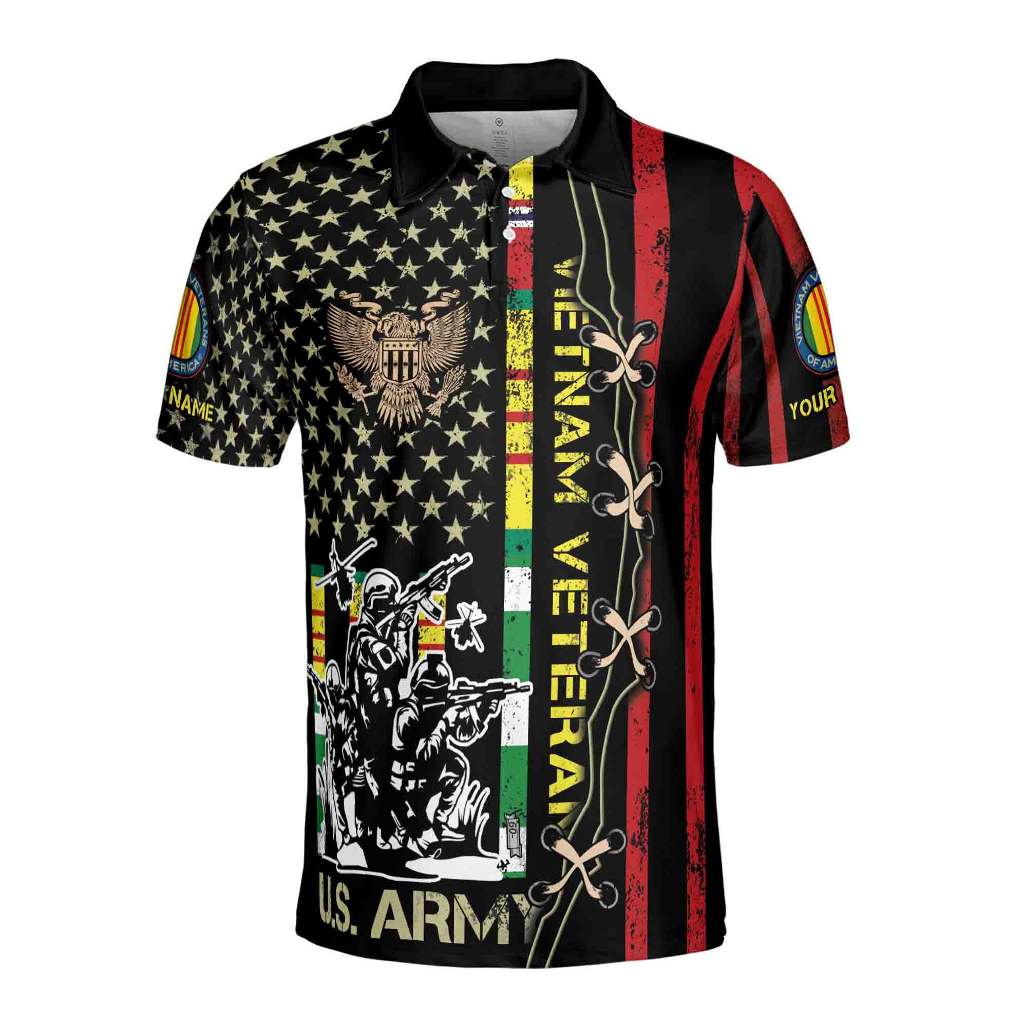 Alternative view of Personalized Vietnam Veteran War U.S Army Proud Vet Men's Polo Shirt