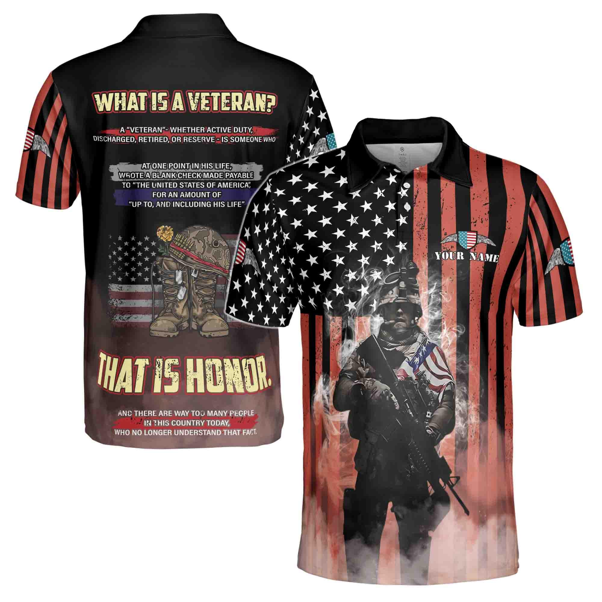 Personalized What Is A Veteran US. Army American Honor Vet Men's Polo Shirt