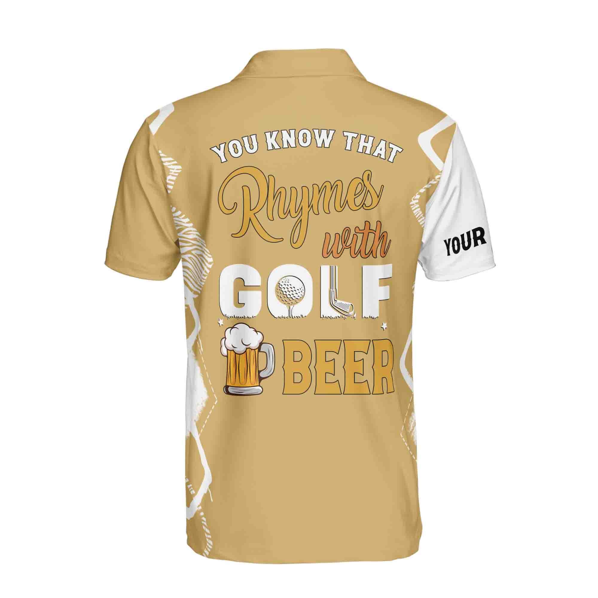 Personalized You Know That Rhymes with Golf Beer Skeleton Golfer Men's Polo Shirt - Image 3
