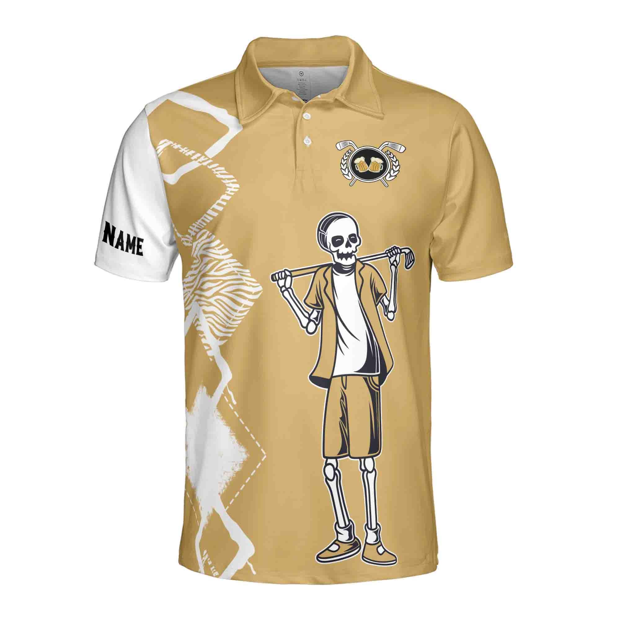 Alternative view of Personalized You Know That Rhymes with Golf Beer Skeleton Golfer Men's Polo Shirt