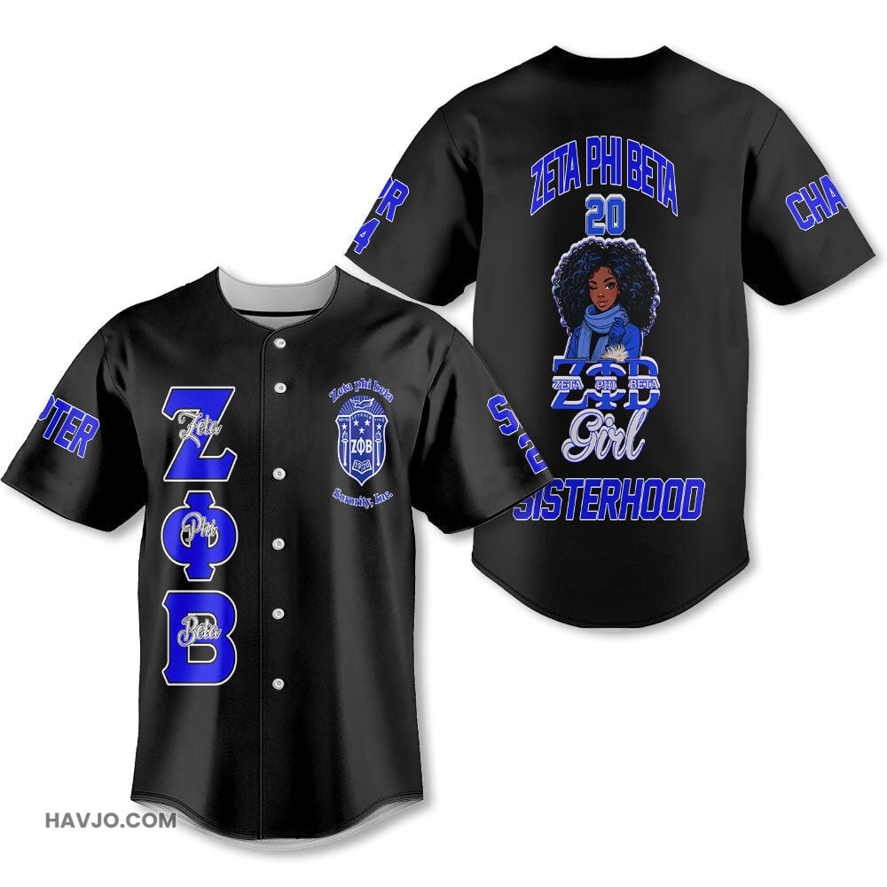 Personalized Zeta Phi Beta Black 1920 ZPhiB Girl 2 Baseball Jersey