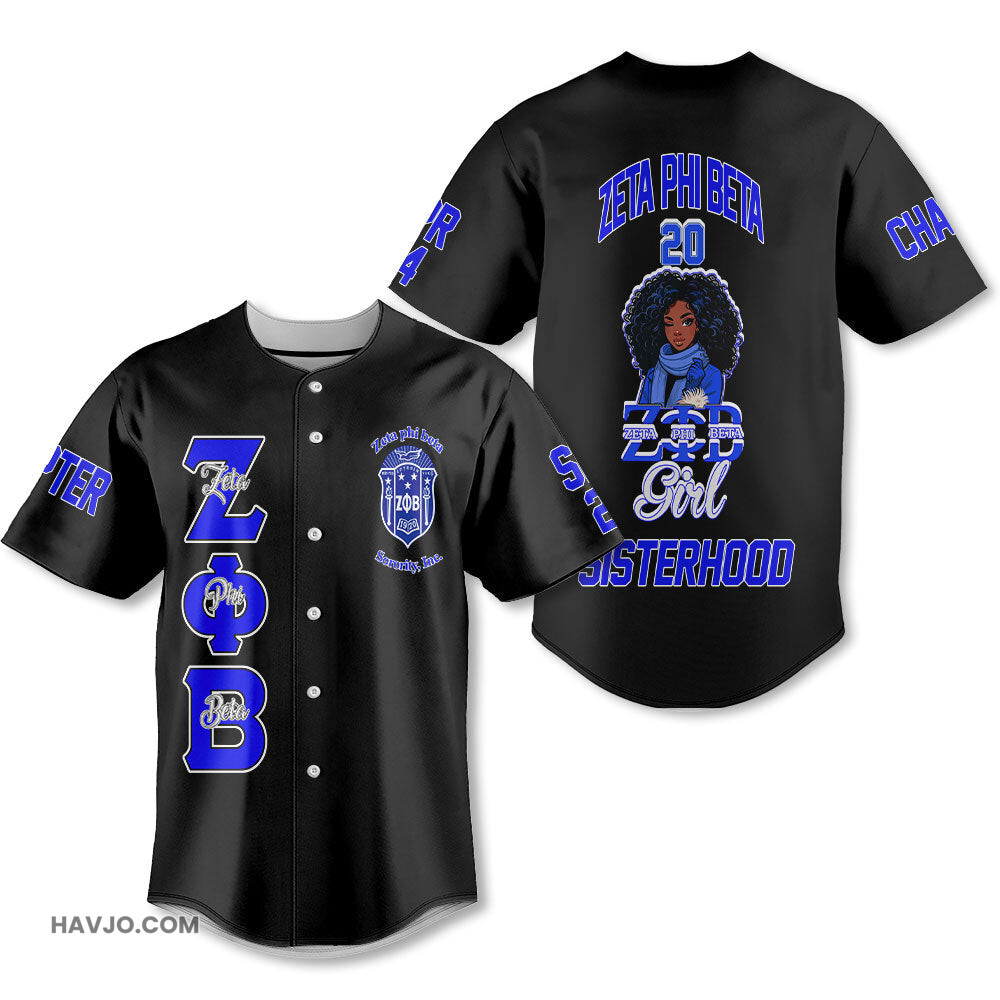 Personalized Zeta Phi Beta Black 1920 ZPhiB Girl Baseball Jersey