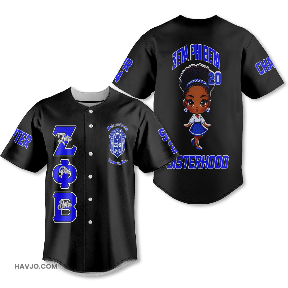 Personalized Zeta Phi Beta Black 1920 ZPhiB Girl Style Baseball Jersey
