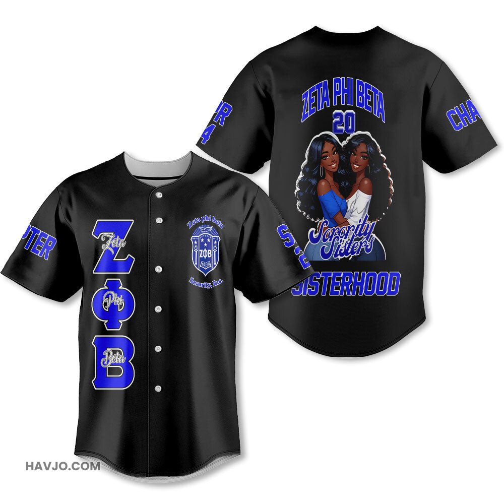 Personalized Zeta Phi Beta Black 1920 ZPhiB Sosority Sister Style Baseball Jersey