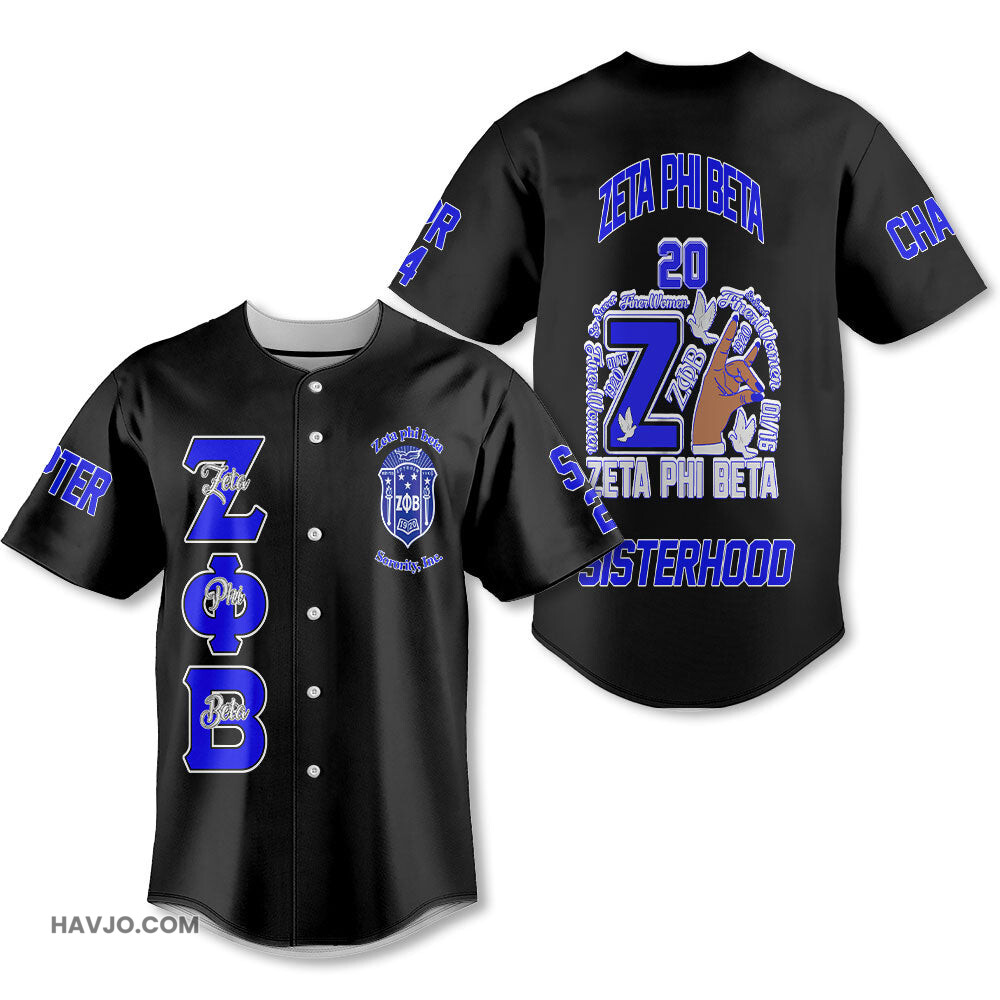 Personalized Zeta Phi Beta Black Zeta Dove And Handsign Style Baseball Jersey