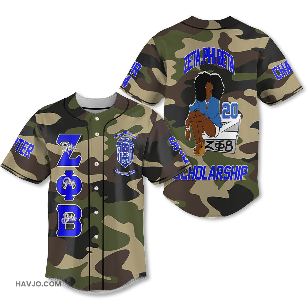 Personalized Zeta Phi Beta Camouflage 1920 Zeta Educated Women Style Baseball Jersey