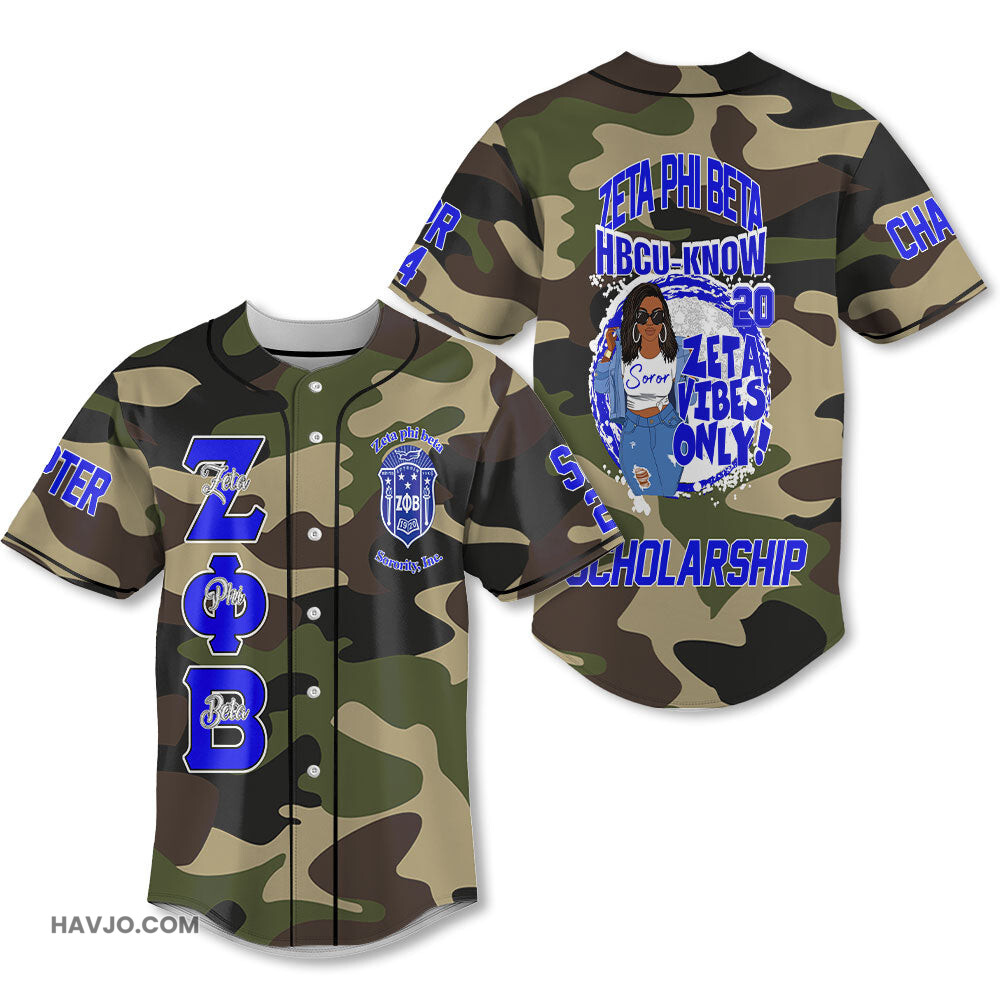 Personalized Zeta Phi Beta Camouflage 1920 Zeta HBCU Know Style Baseball Jersey