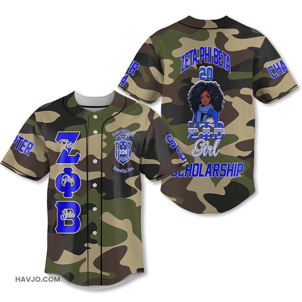 Personalized Zeta Phi Beta Camouflage 1920 ZPhiB Girl Baseball Jersey