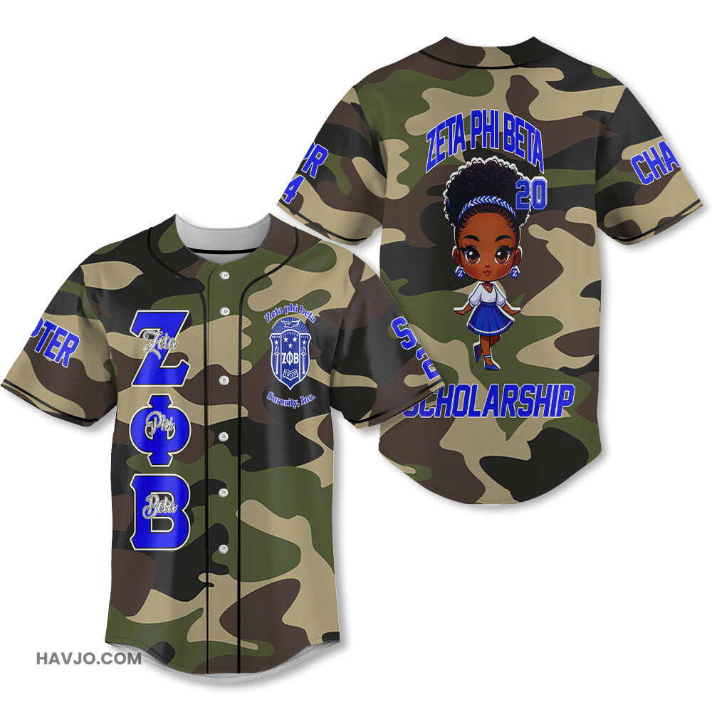 Personalized Zeta Phi Beta Camouflage 1920 ZPhiB Girl Style Baseball Jersey