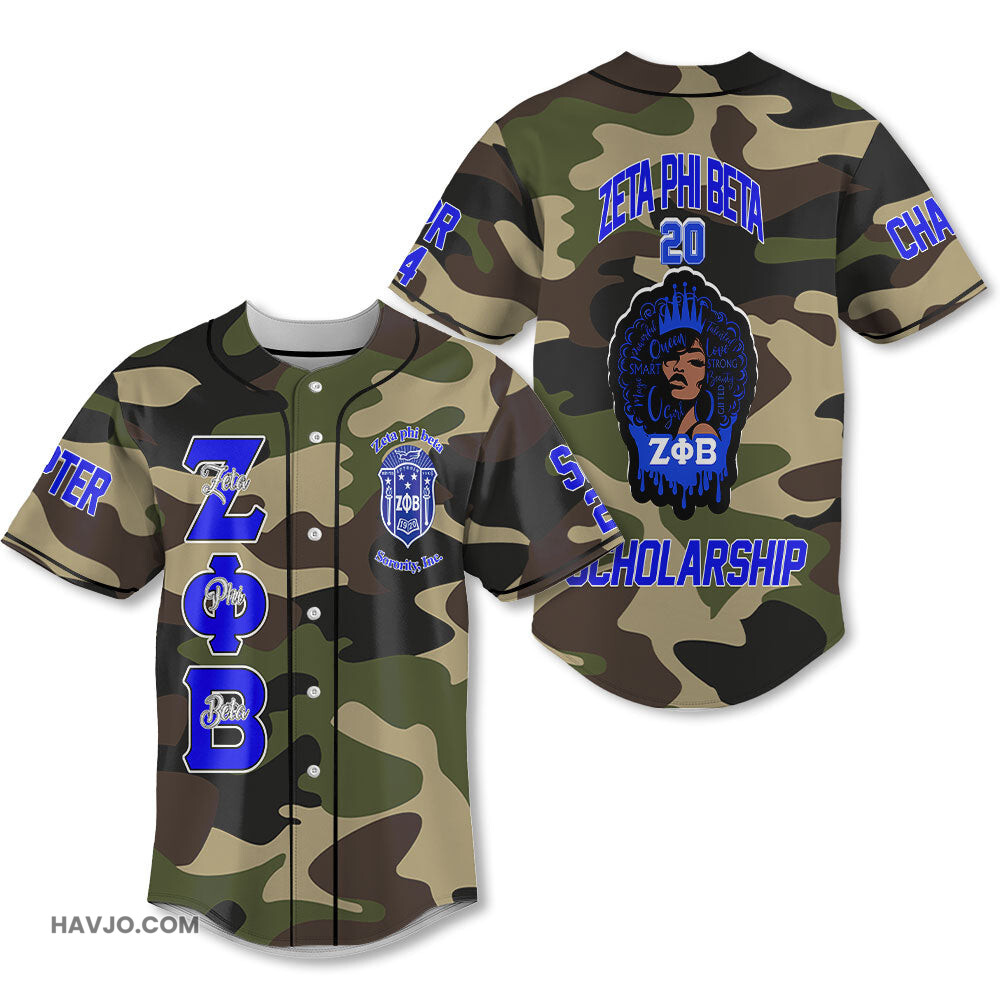 Personalized Zeta Phi Beta Camouflage Africa Beauty 1920 Zeta Queen Style Baseball Jersey