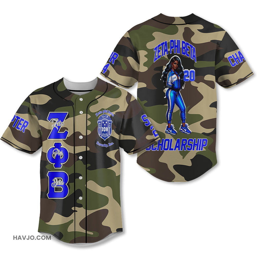 Personalized Zeta Phi Beta Camouflage Strong Divine Zeta Girl Style Baseball Jersey