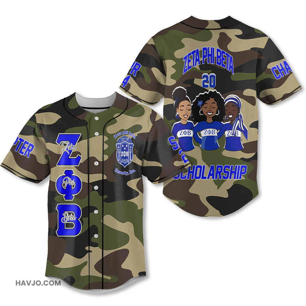 Personalized Zeta Phi Beta Camouflage The Zeta Finer Sisters Style Baseball Jersey