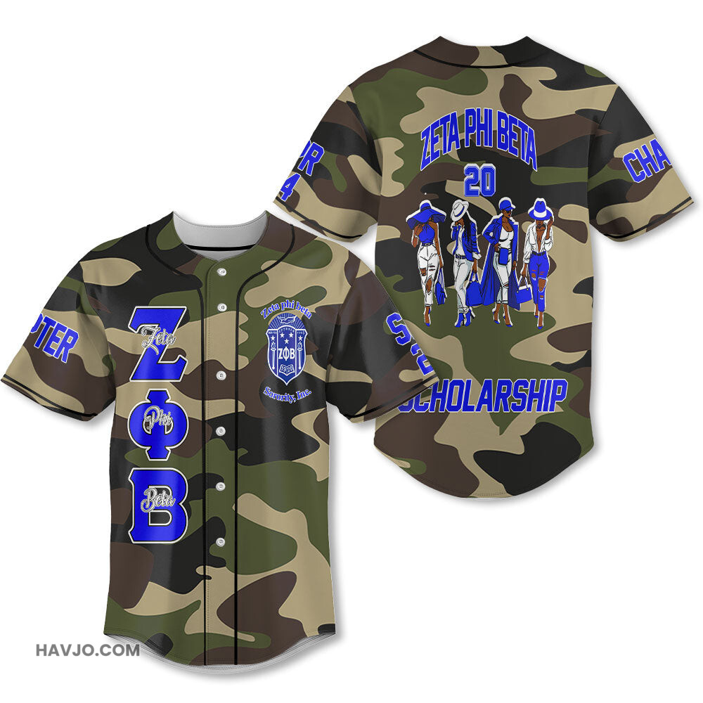Personalized Zeta Phi Beta Camouflage The Zeta Finer Women Style Baseball Jersey