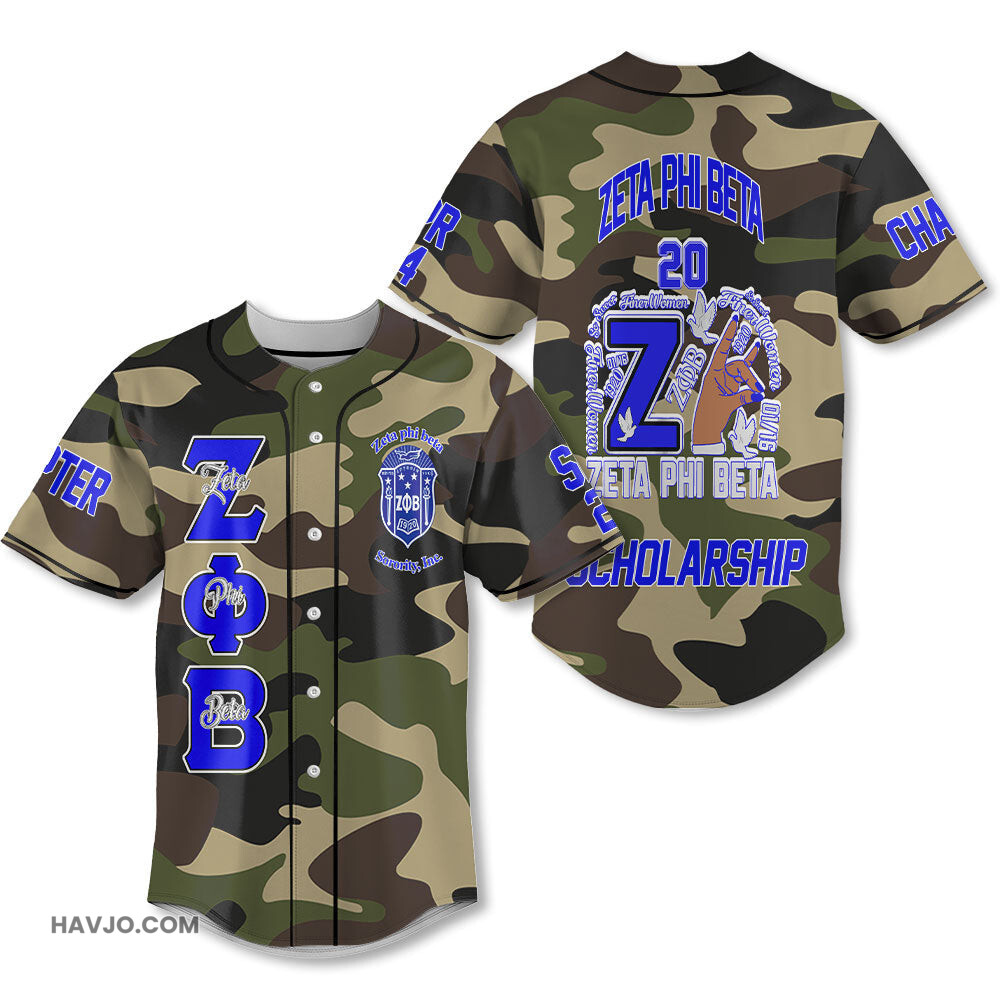 Personalized Zeta Phi Beta Camouflage Zeta Dove And Handsign Style Baseball Jersey