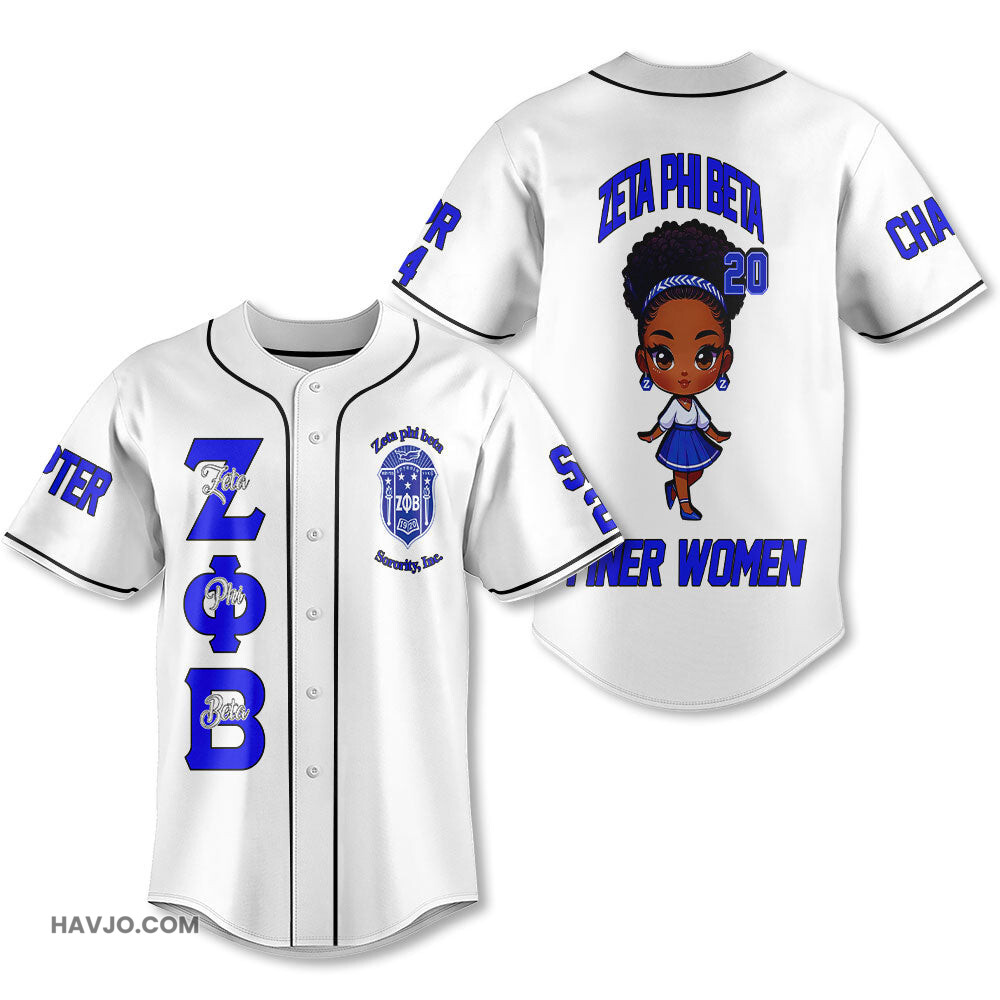Personalized Zeta Phi Beta White Color 1920 ZPhiB Girl Style Baseball Jersey