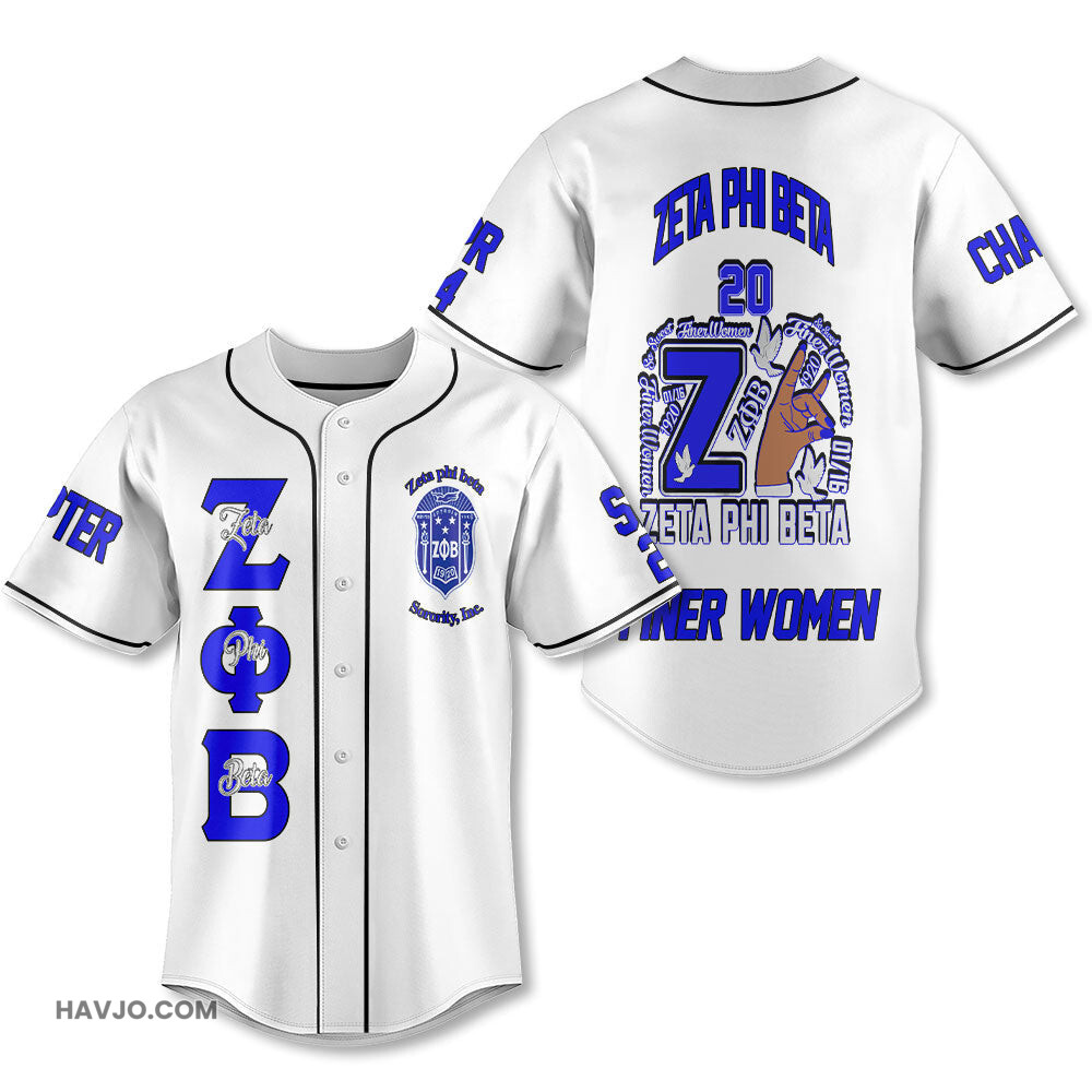 Personalized Zeta Phi Beta White Color Zeta Dove And Handsign Style Baseball Jersey