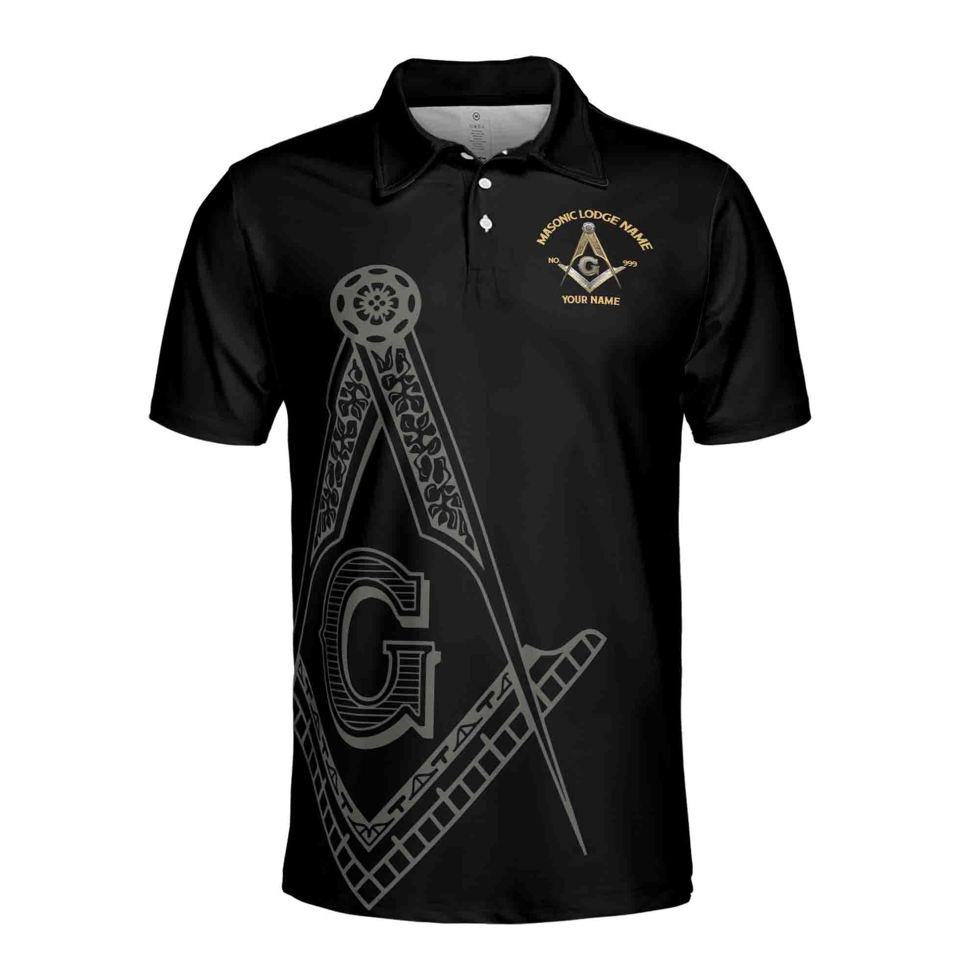 Alternative view of Personalizedize Lodge Name, Name and Number PHA Freemasonry Masonic Men's Polo Shirt