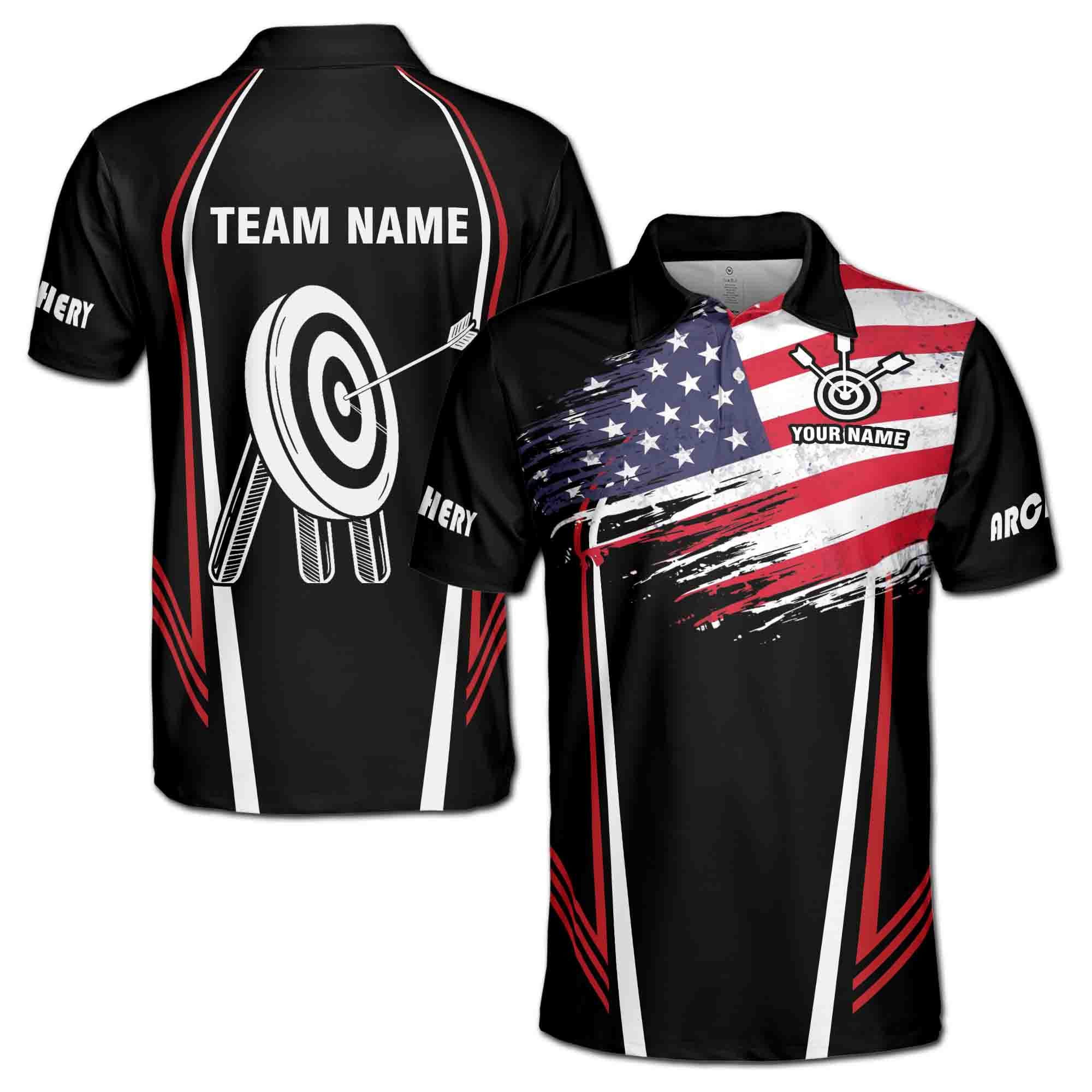 Personalizedize Name Archery Arrow Board Sleak USA Flag Black 3D Men's Polo Shirt