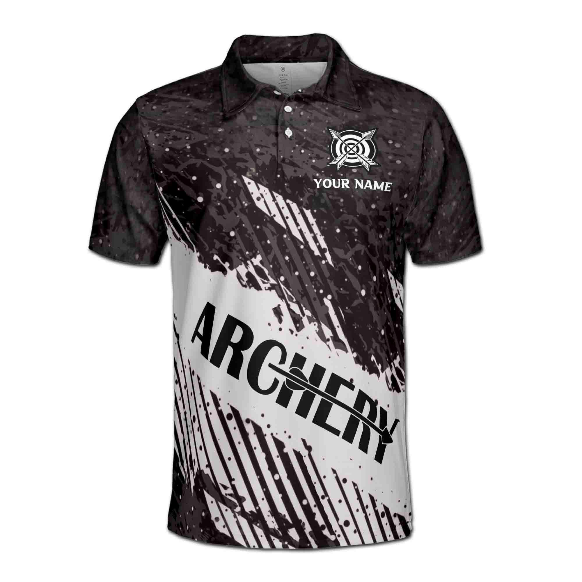 Alternative view of Personalizedize Name Archery Arrow Board Snow Track Gray White 3D Men's Polo Shirt