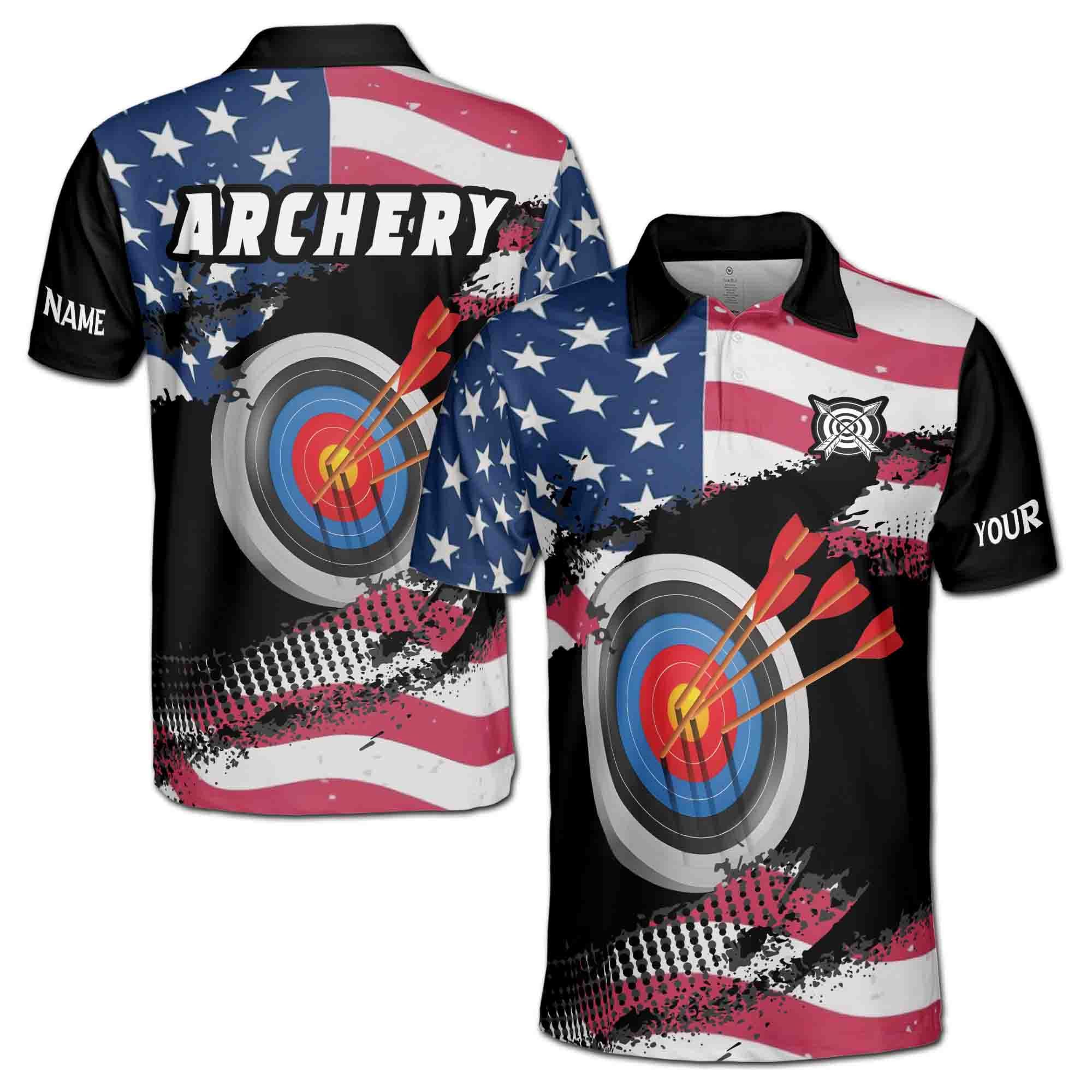 Personalizedize Name Archery Arrow Board USA Flag Black 3D Men's Polo Shirt