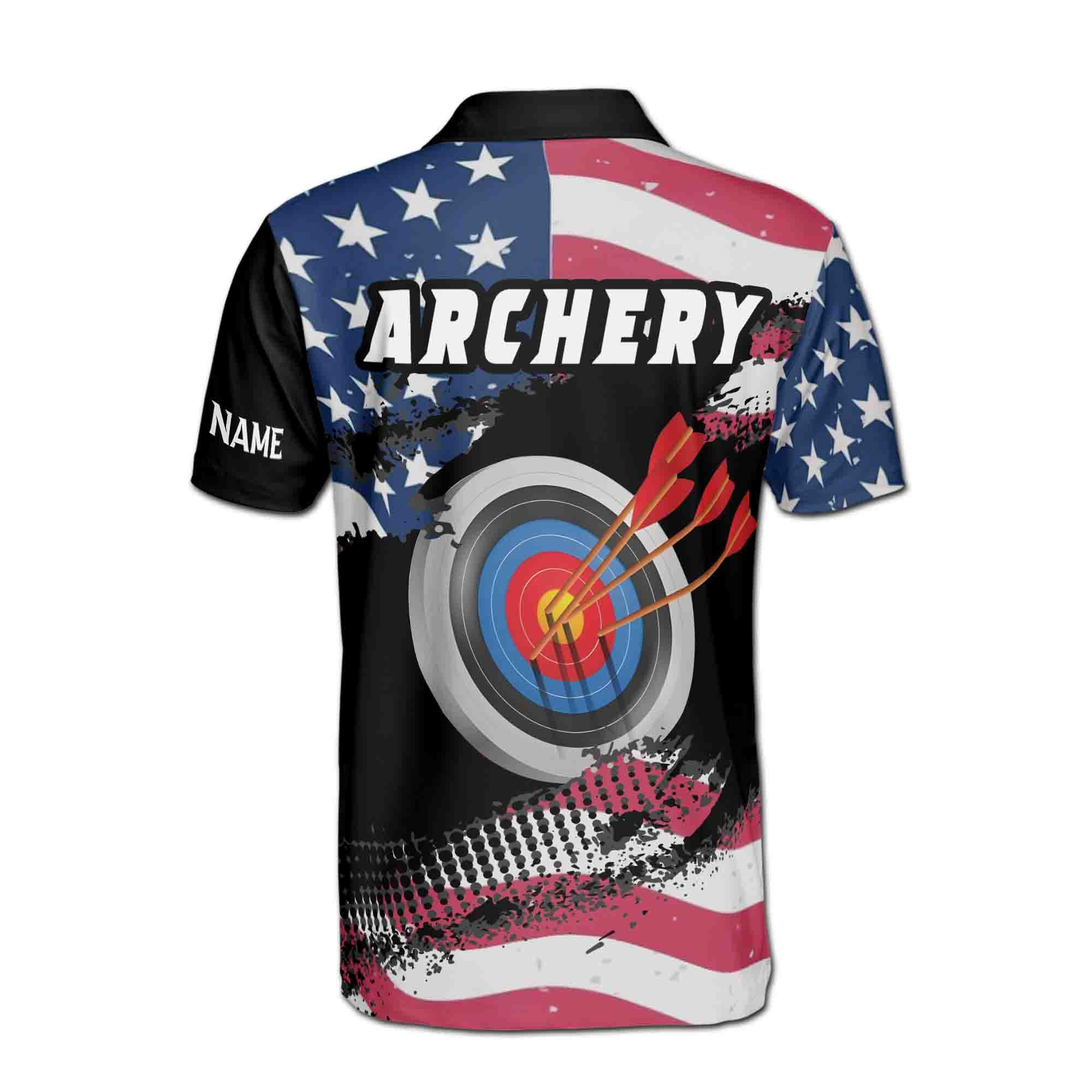 Personalizedize Name Archery Arrow Board USA Flag Black 3D Men's Polo Shirt - Image 3
