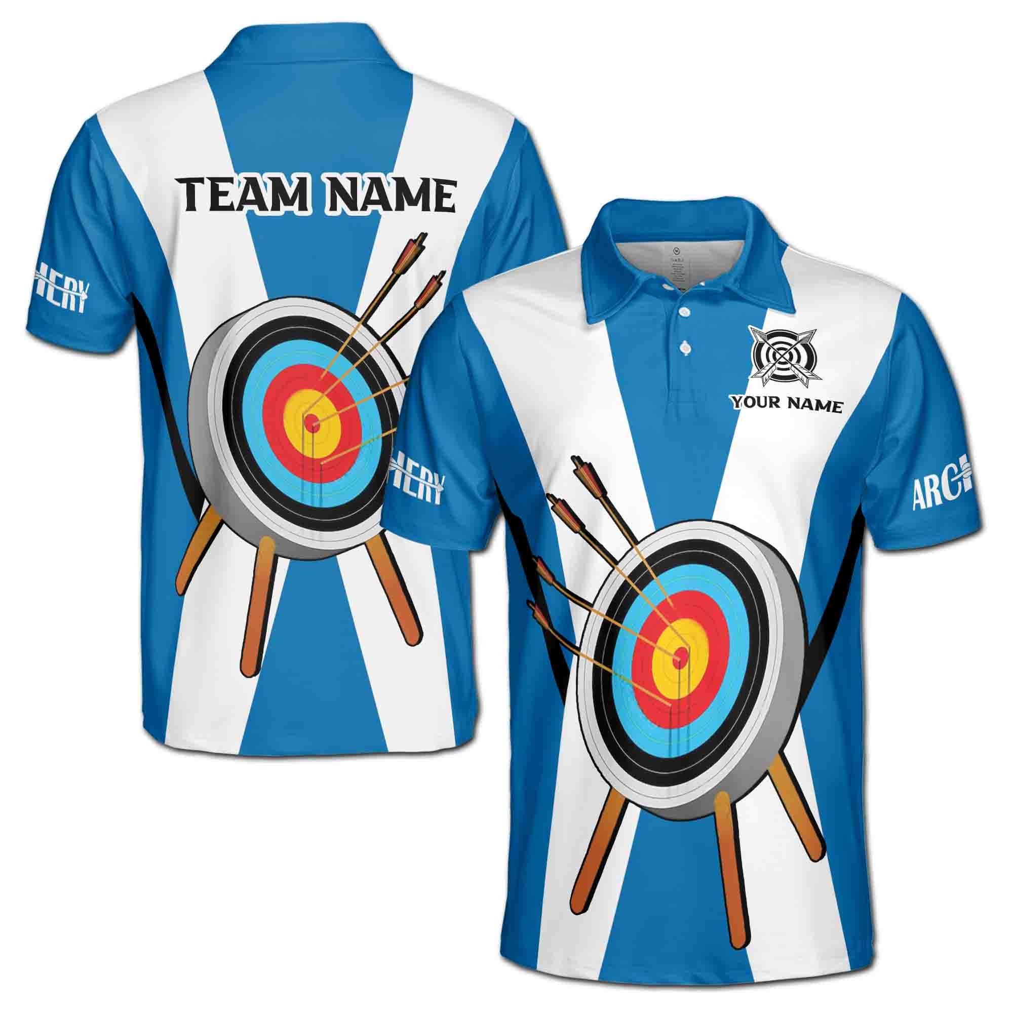 Personalizedize Name Archery Arrow Board X-Cross Blue White 3D Men's Polo Shirt