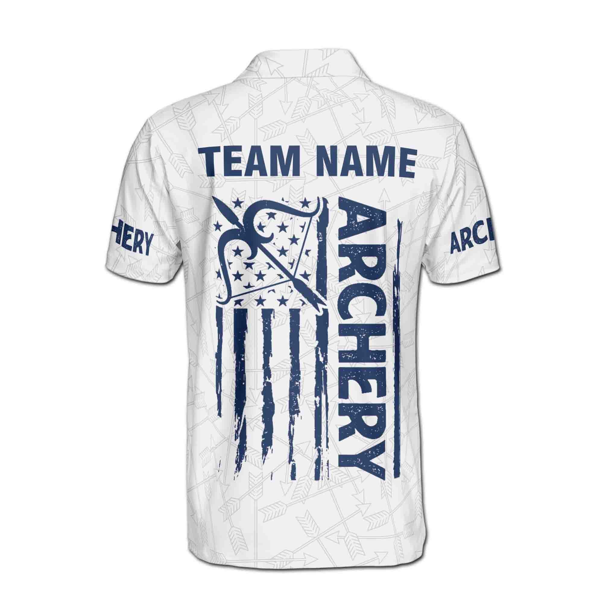 Personalizedize Name Archery Bow Arrow Archer USA Flag White 3D Men's Polo Shirt - Image 3