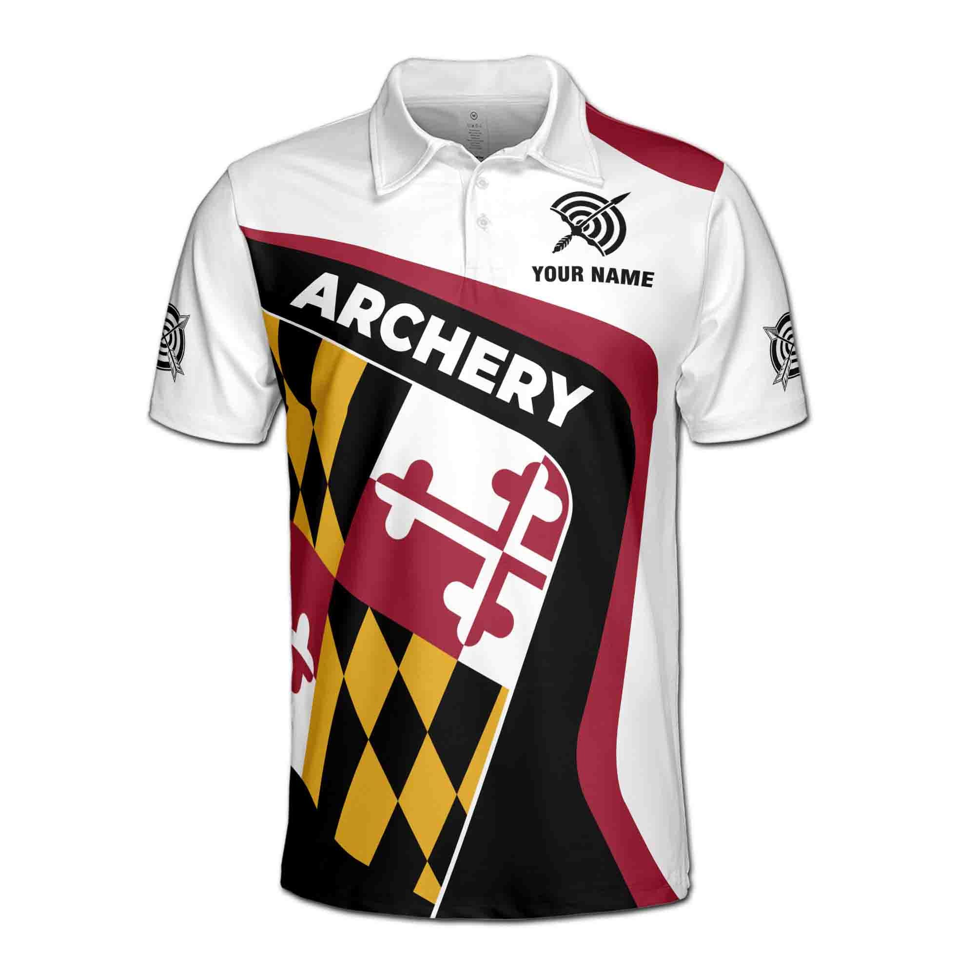 Alternative view of Personalizedize Name Archery Bow Arrow Board Puzzle Pieces White Black 3D Men's Polo Shirt