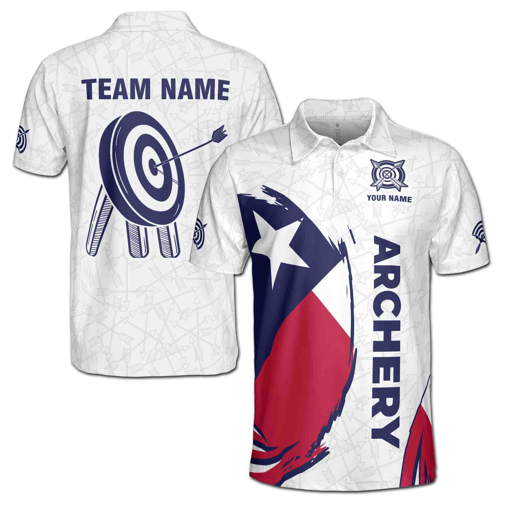 Personalizedize Name Archery Bow Arrow Board Texas Flag White 3D Men's Polo Shirt