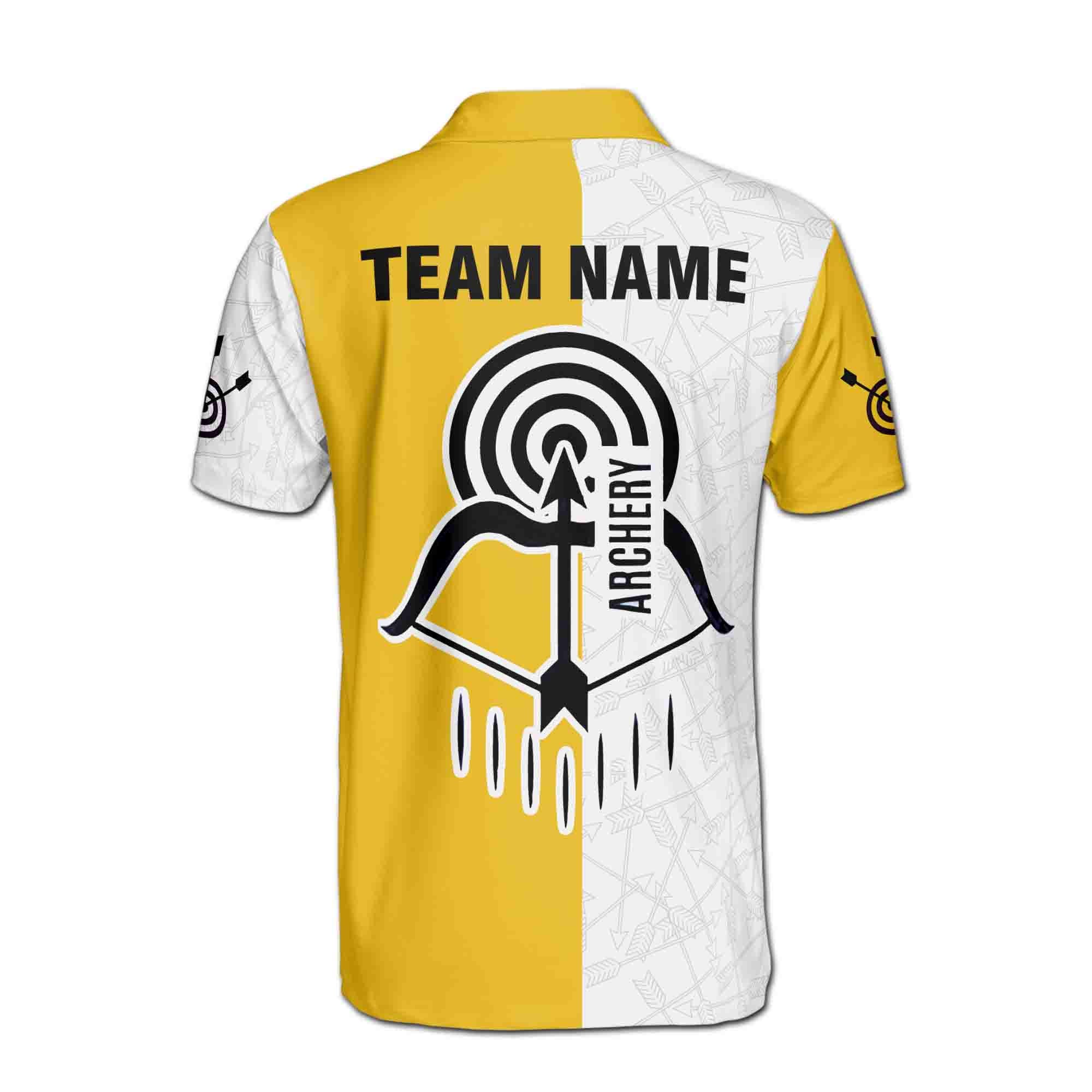 Personalizedize Name Archery Bow Arrow Board White Yellow 3D Men's Polo Shirt - Image 3