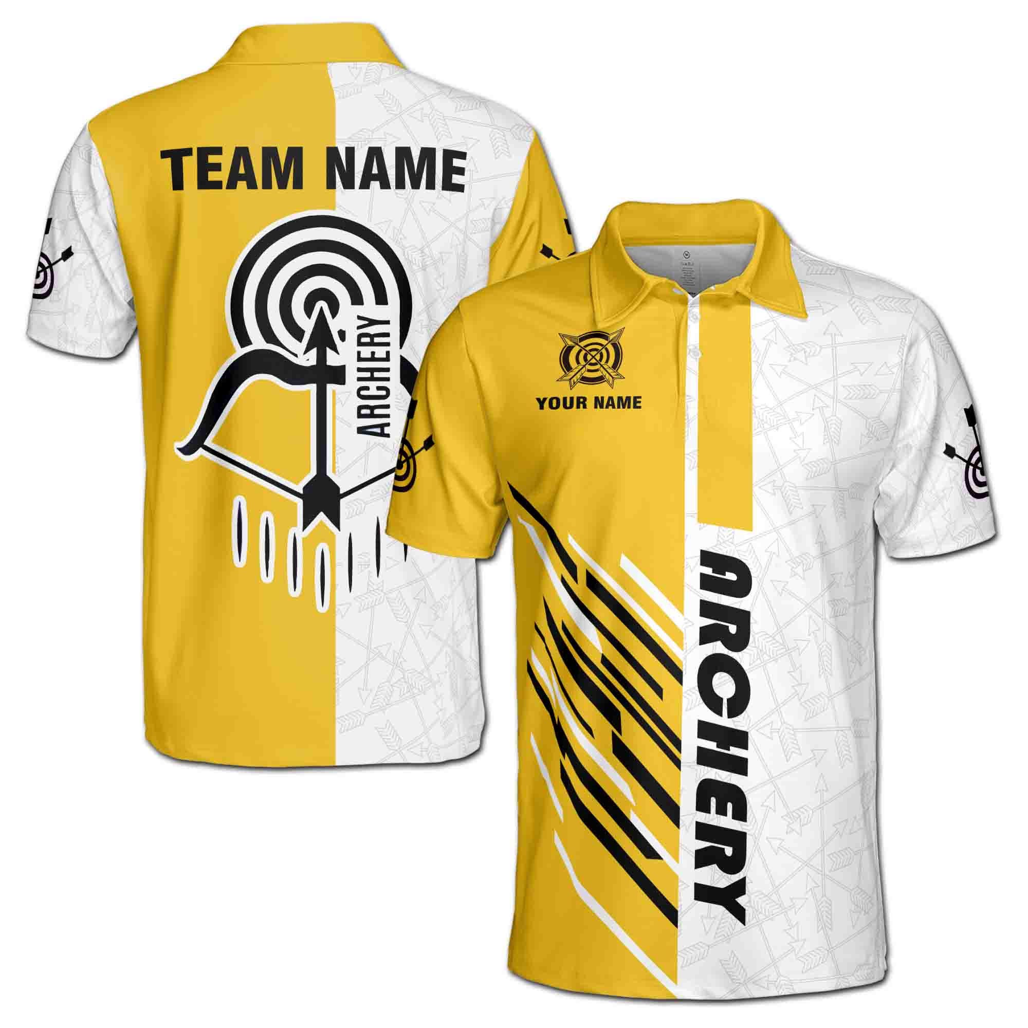 Personalizedize Name Archery Bow Arrow Board White Yellow 3D Men's Polo Shirt