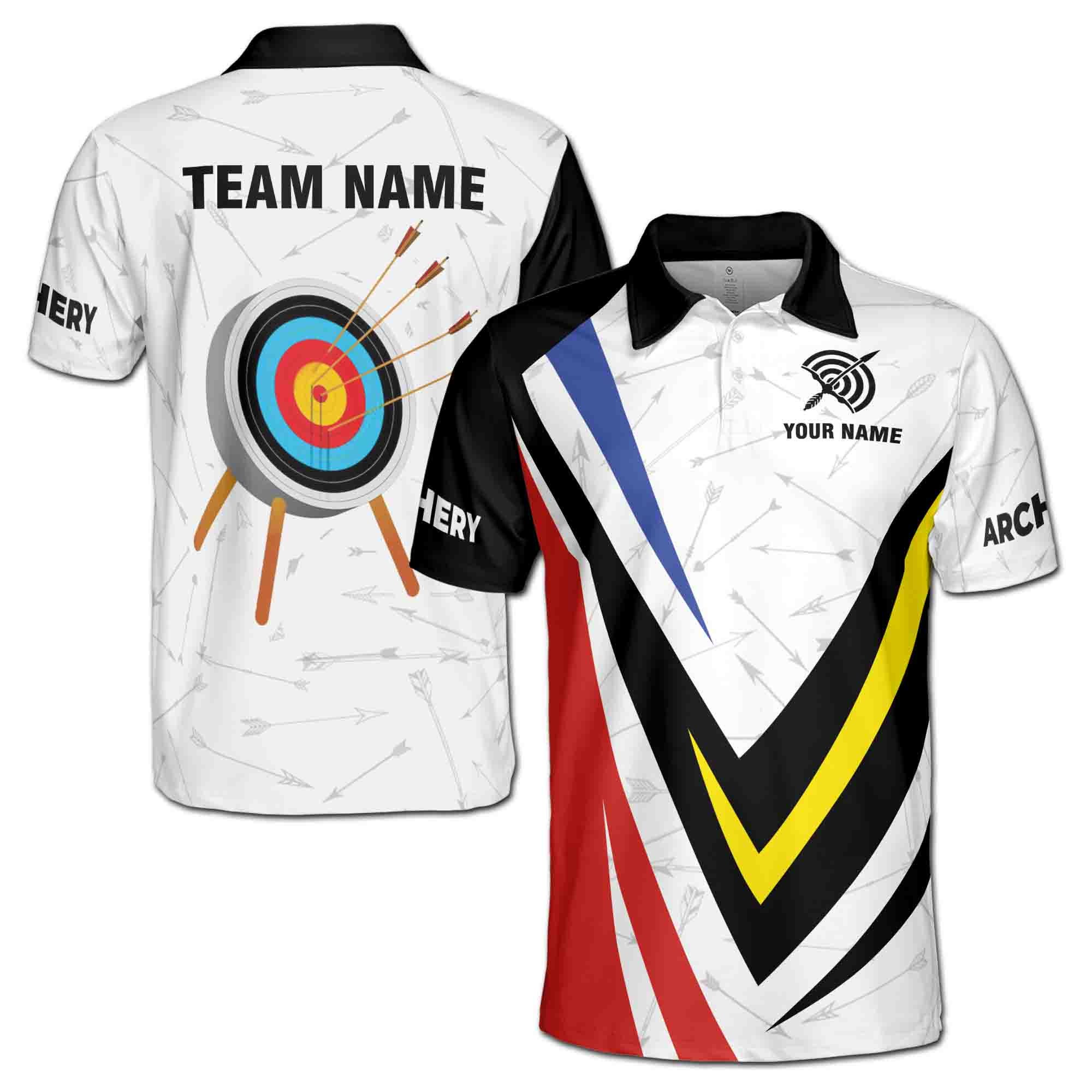 Personalizedize Name Archery Bow Board Arrow Pattern White 3D Men's Polo Shirt
