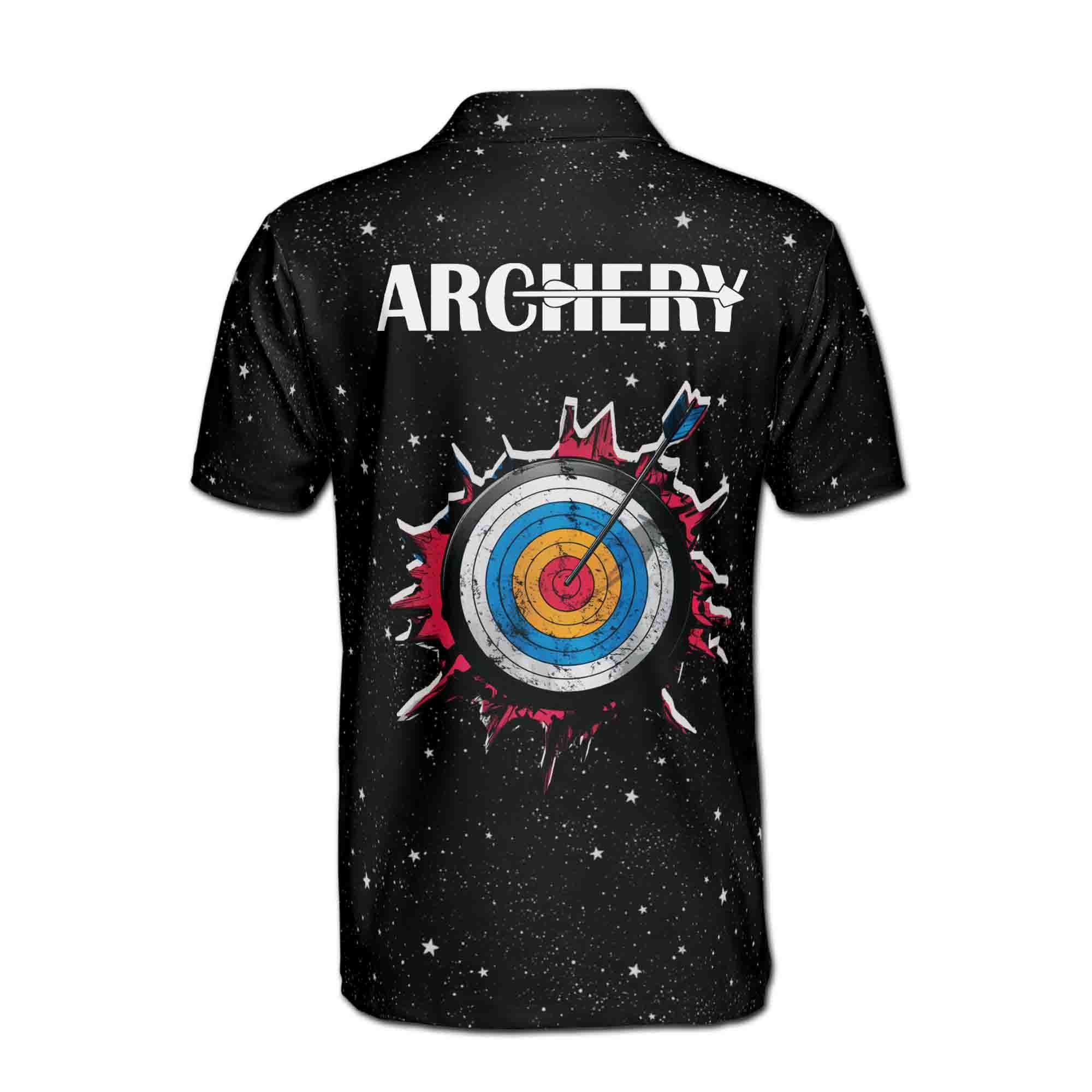 Personalizedize Name Archery Starry Night Sky USA Flag Black 3D Men's Polo Shirt - Image 3