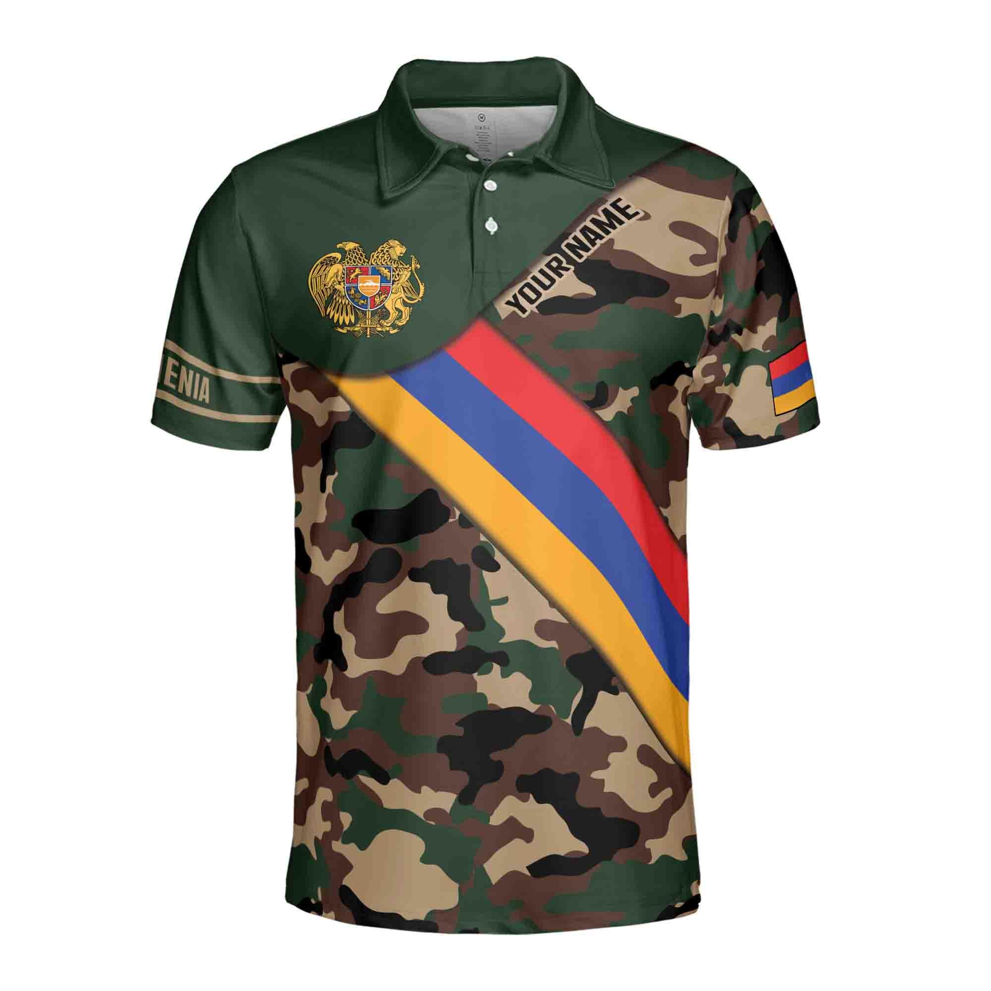 Alternative view of Personalizedize Name Armenia Flag Camouflage Army 3D All Over Print Polo Shirt Size