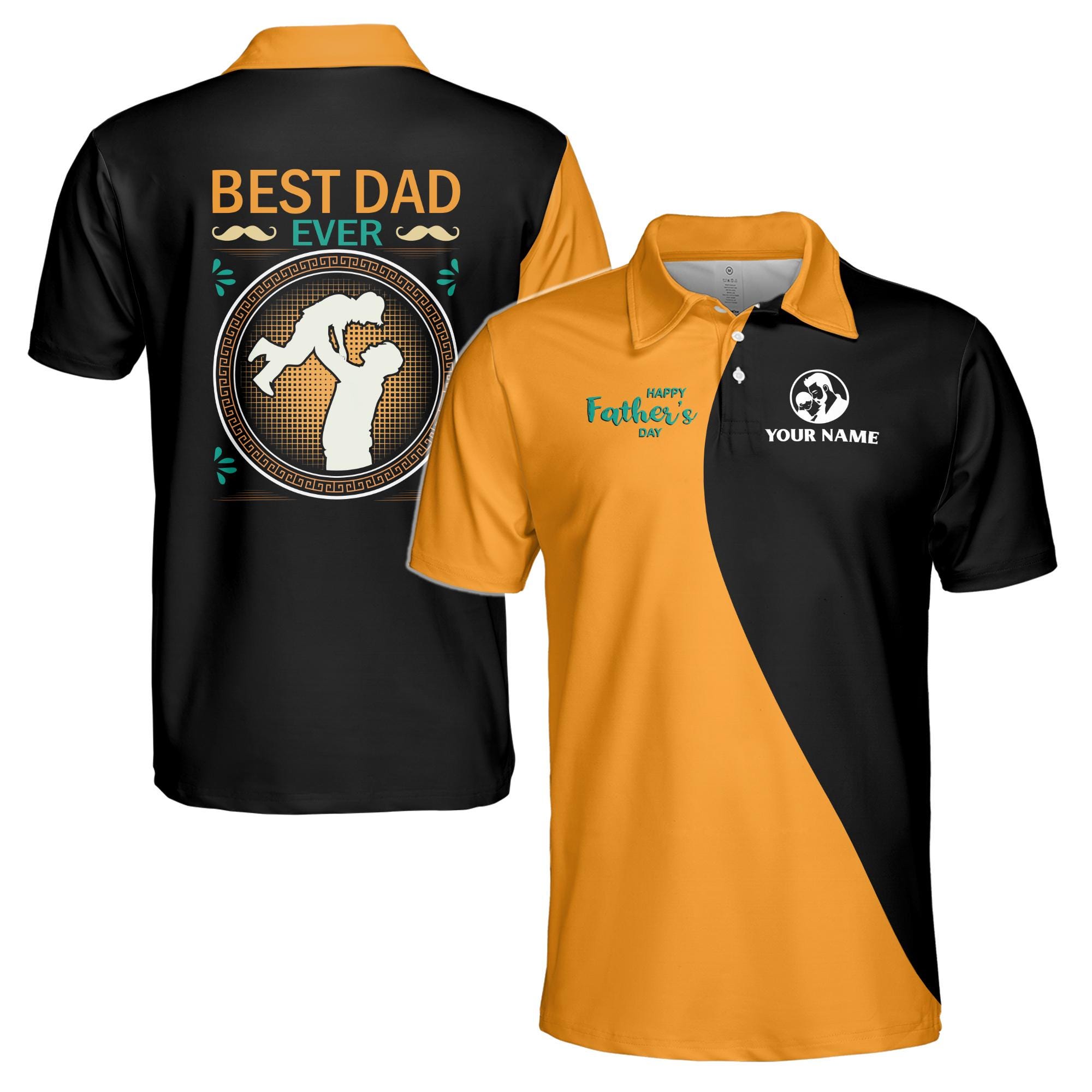 Personalizedize Name Best Dad Ever Black Yellow 3D Men's Polo Shirt
