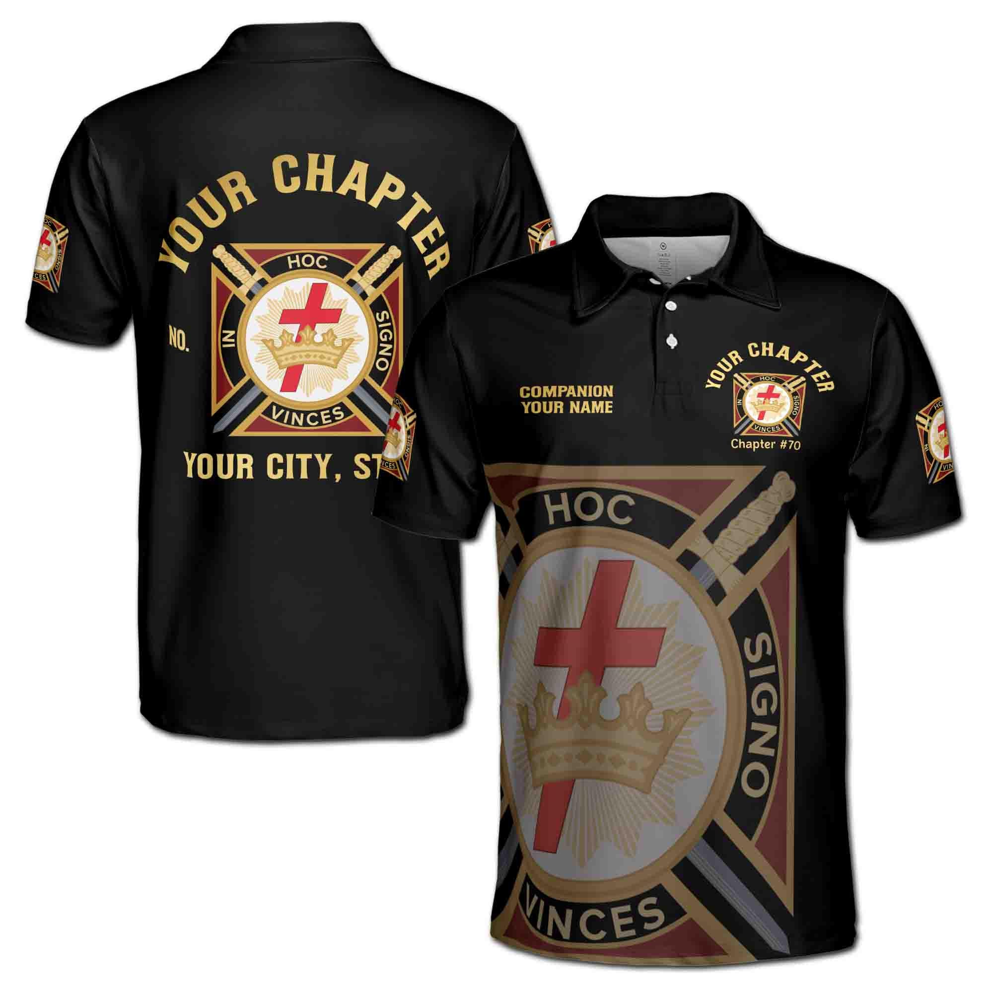 Alternative view of Personalizedize Name Chapter Masonic Knights Templar Freemasonry Men's Polo Shirt