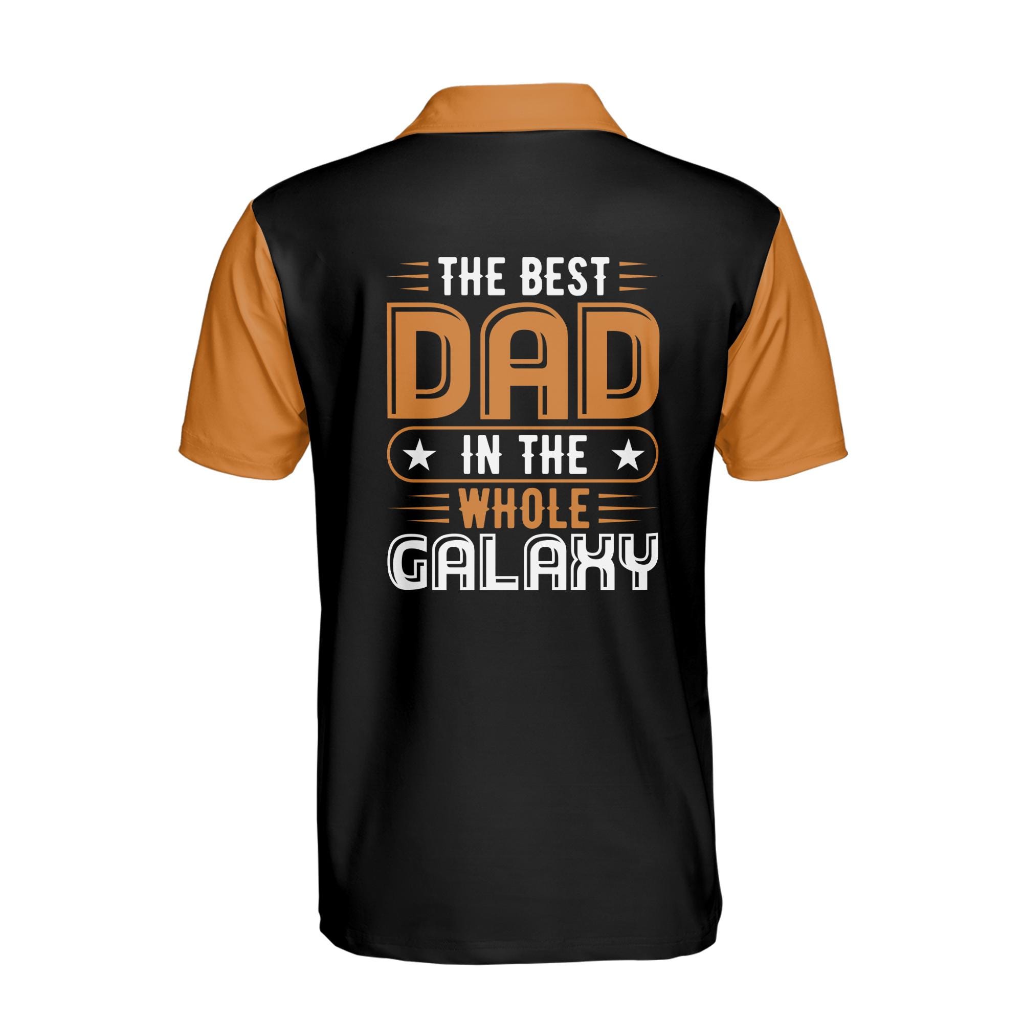 Alternative view of Personalizedize Name Dad Child Best In The Galaxy Black Orange 3D Men's Polo Shirt