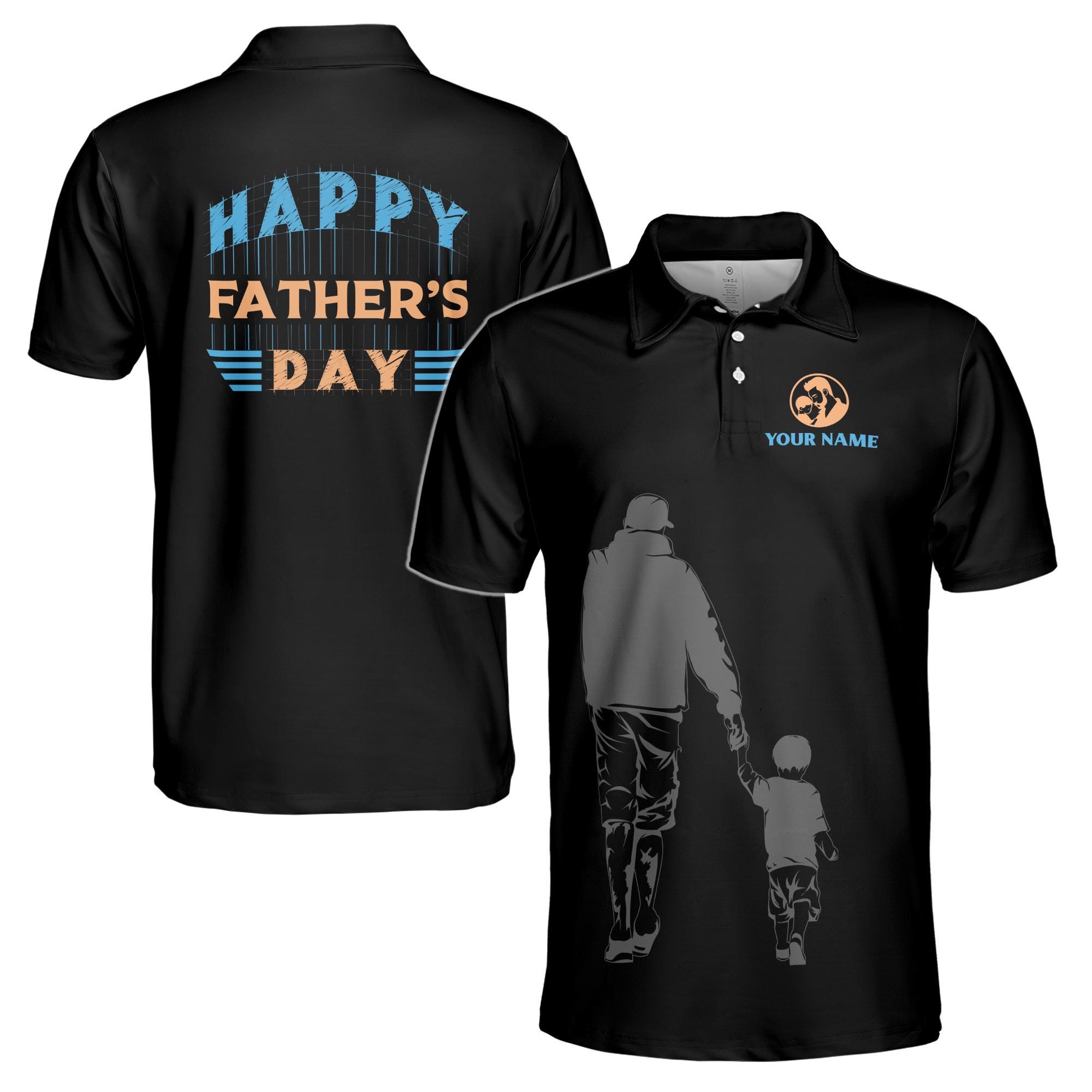 Personalizedize Name Dad Child Hand-holding Black 3D Men's Polo Shirt