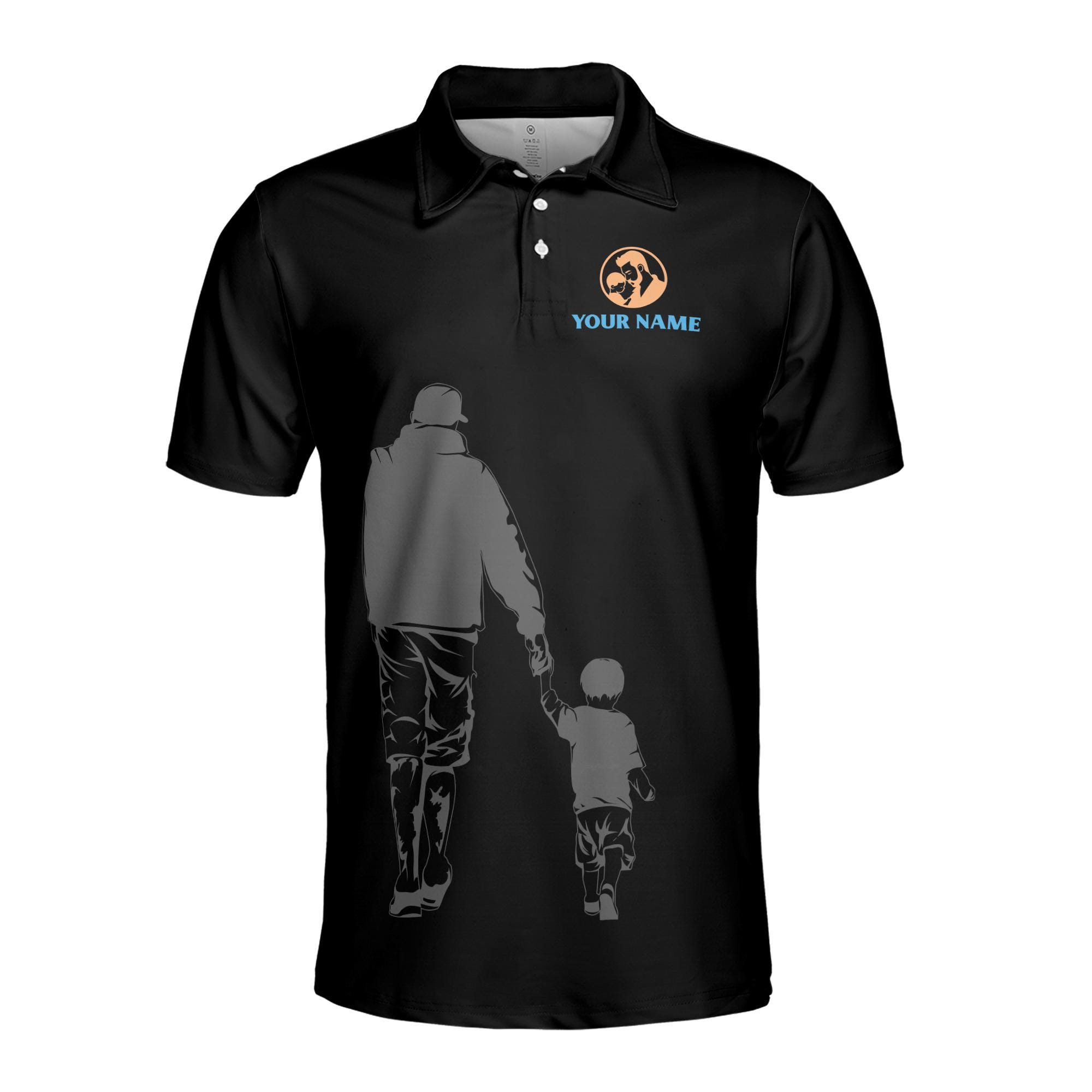 Alternative view of Personalizedize Name Dad Child Hand-holding Black 3D Men's Polo Shirt