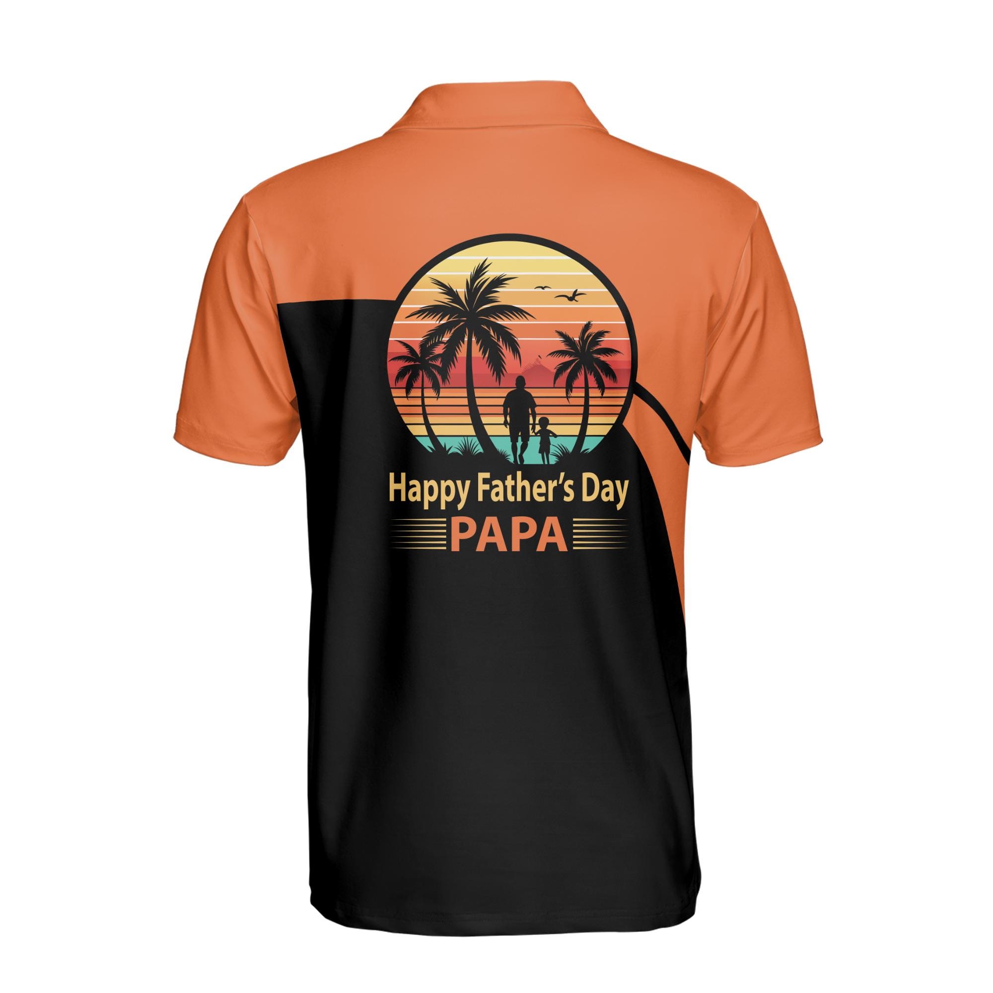 Alternative view of Personalizedize Name Dad Child Tropical Black Orange 3D Men's Polo Shirt