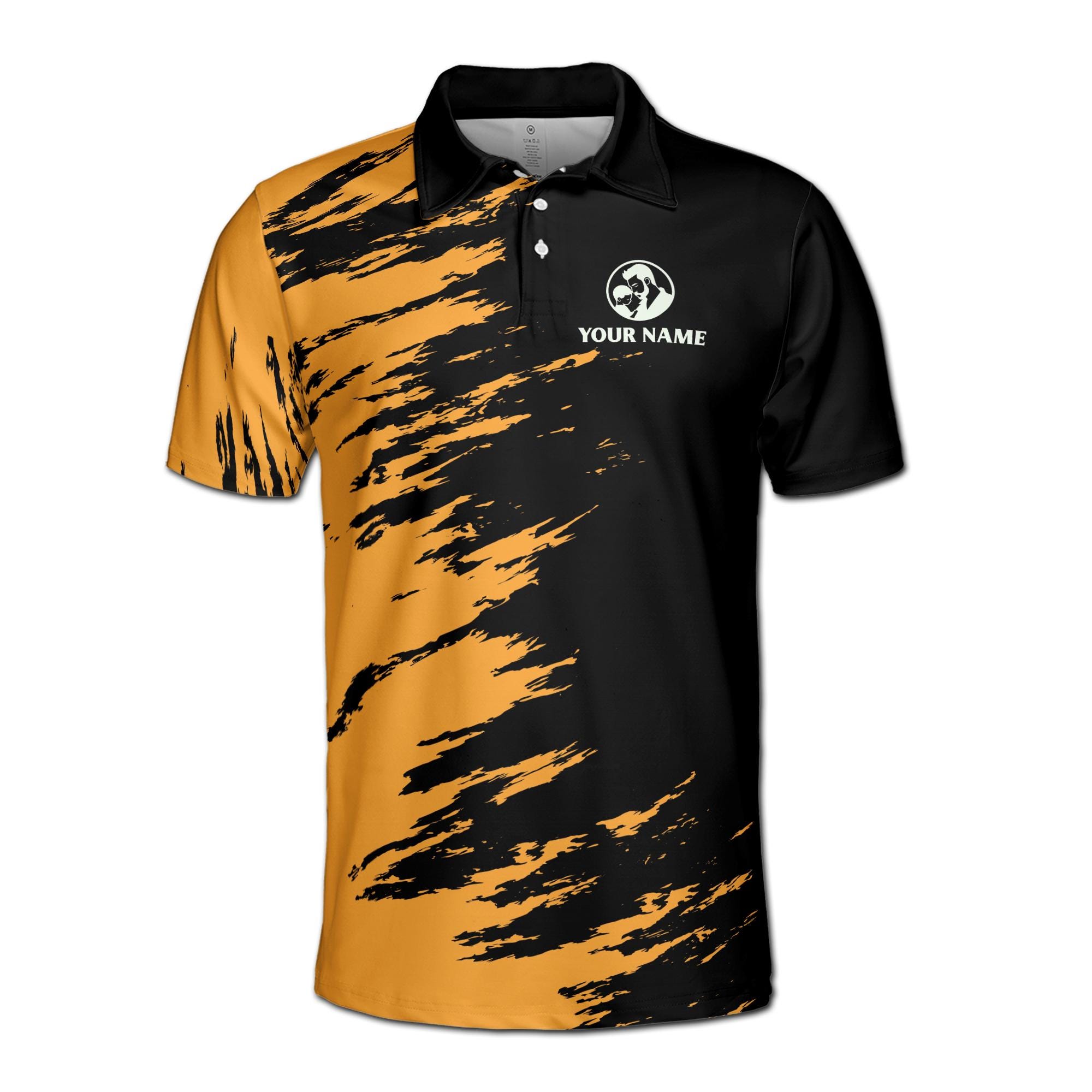 Alternative view of Personalizedize Name Dad Child Woods Black Yellow 3D Men's Polo Shirt