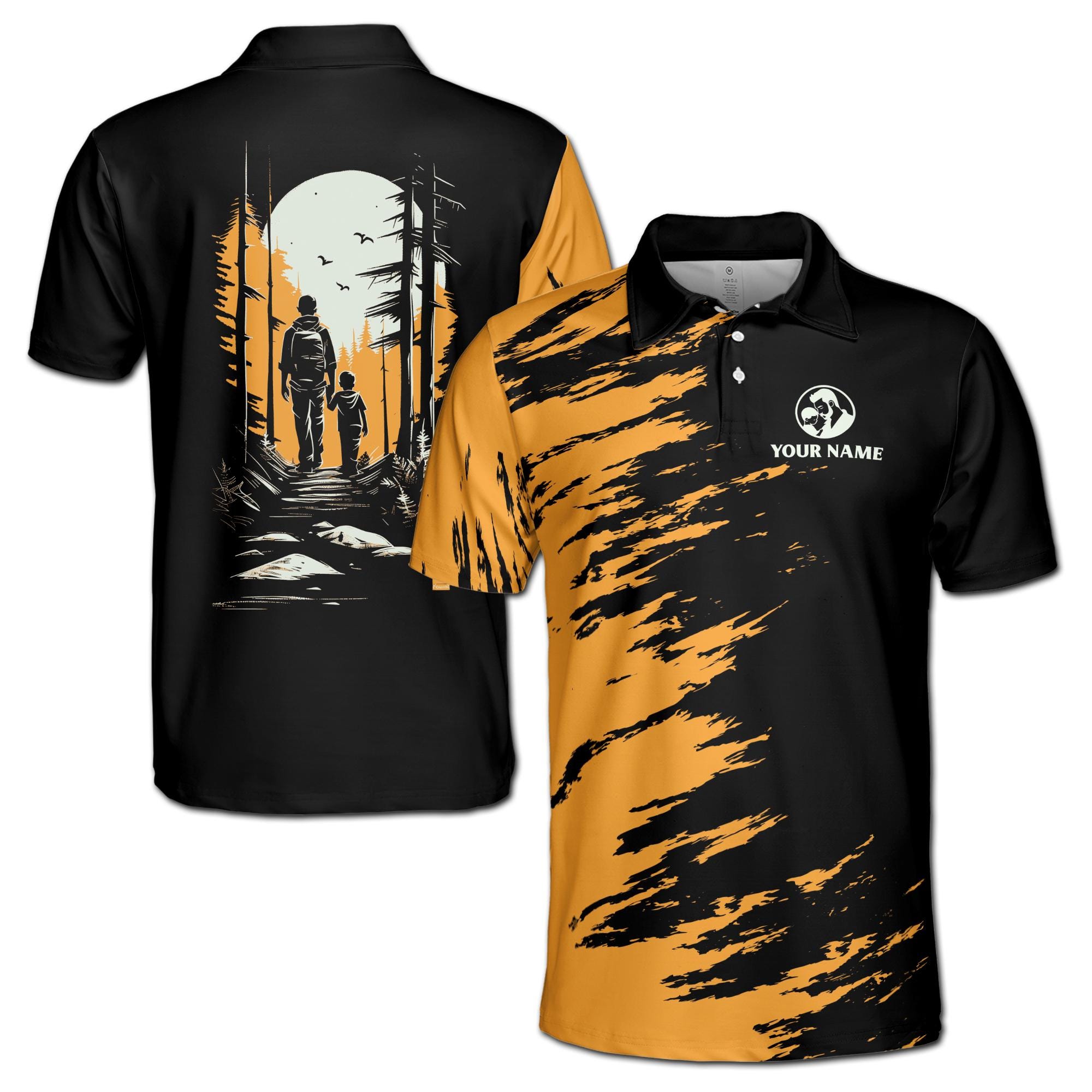 Personalizedize Name Dad Child Woods Black Yellow 3D Men's Polo Shirt