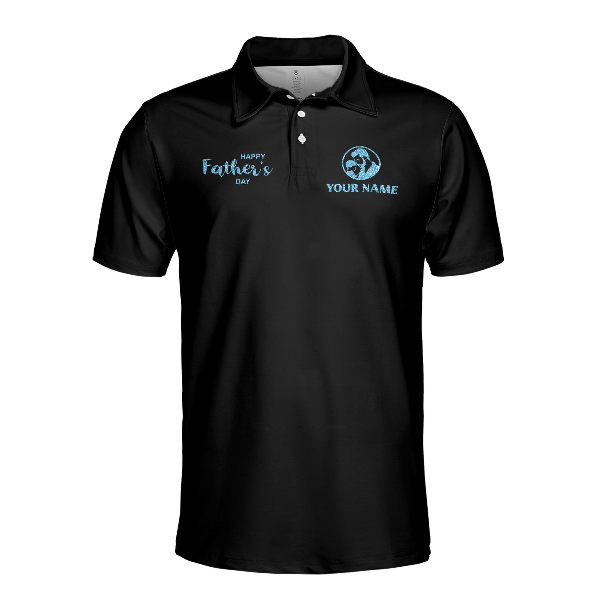 Alternative view of Personalizedize Name Dad Children Landscape Silhouette Black 3D Men's Polo Shirt