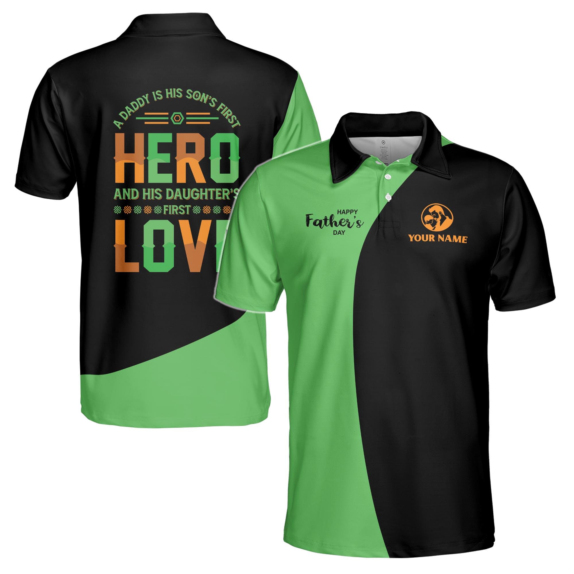 Personalizedize Name Dad First Hero First Love Black Green 3D Men's Polo Shirt