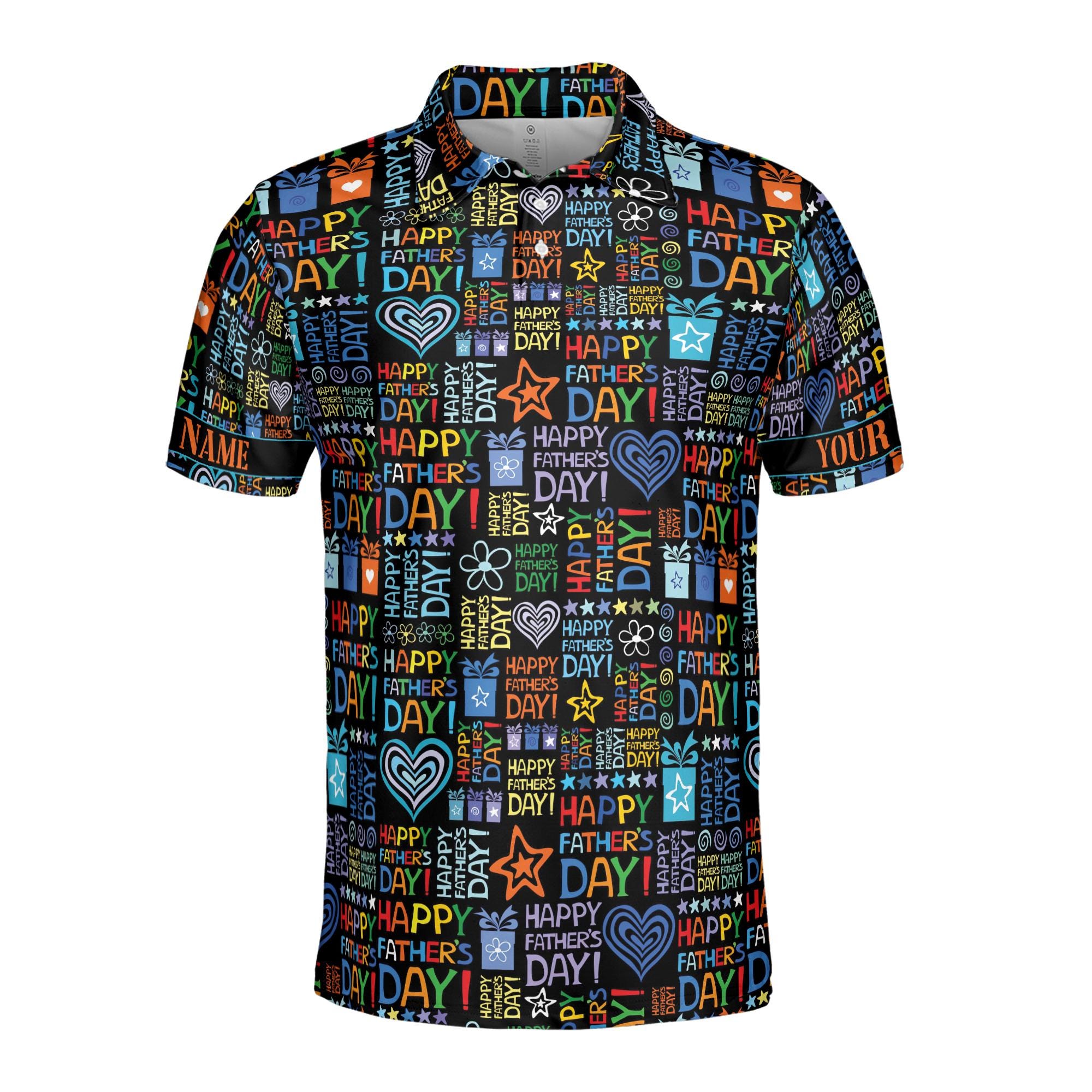 Alternative view of Personalizedize Name Dad Hearts Quote Pattern Black Colorful 3D Men's Polo Shirt